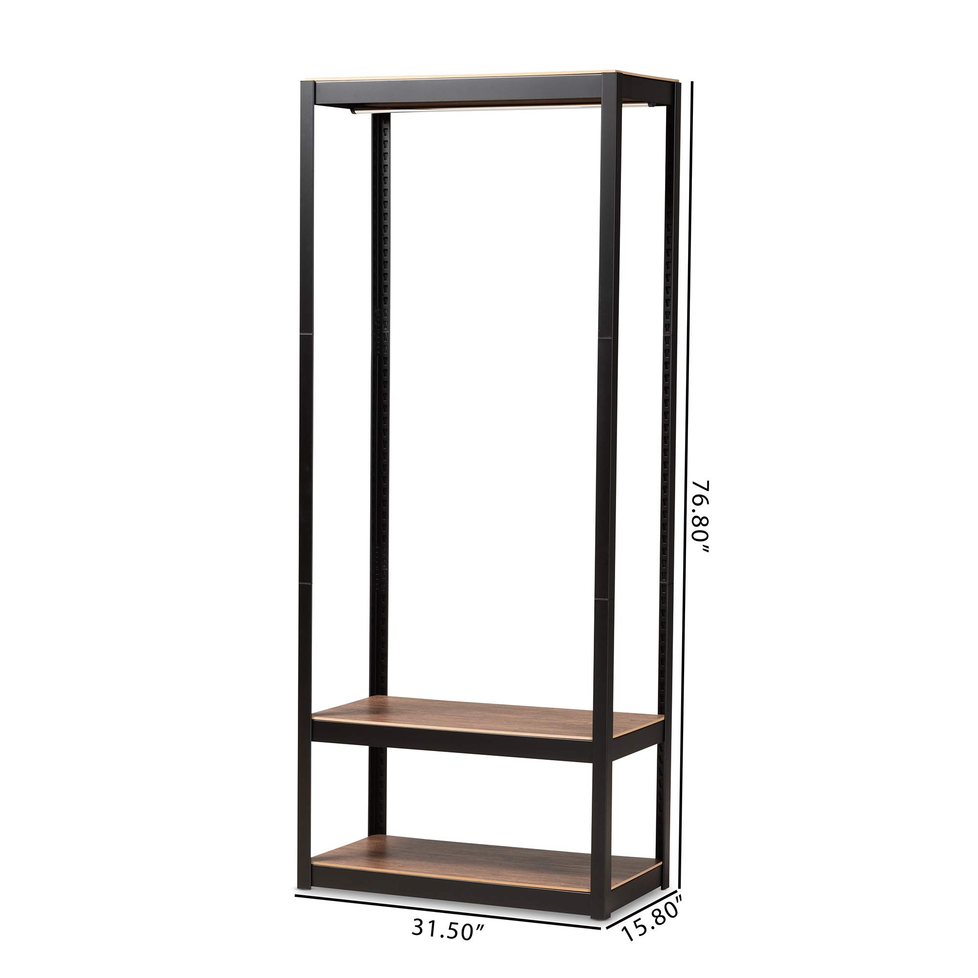 Baxton Studio Closet Storage Organizer - 3-Tier Shelving Unit for Bedroom & Closet Organization, Black/Brown - Perfect for Storing Shoes, Clothes & Accessories