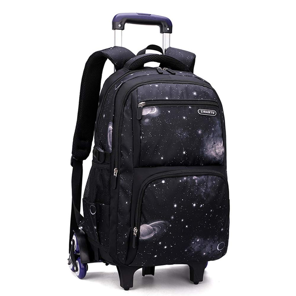 Kids Rolling Backpack with Wheels - Space Themed Wheeled Luggage for Elementary & Middle School Boys - Durable Trolley School Bag with Starry Sky Print - Perfect for School, Travel & Daily Commute