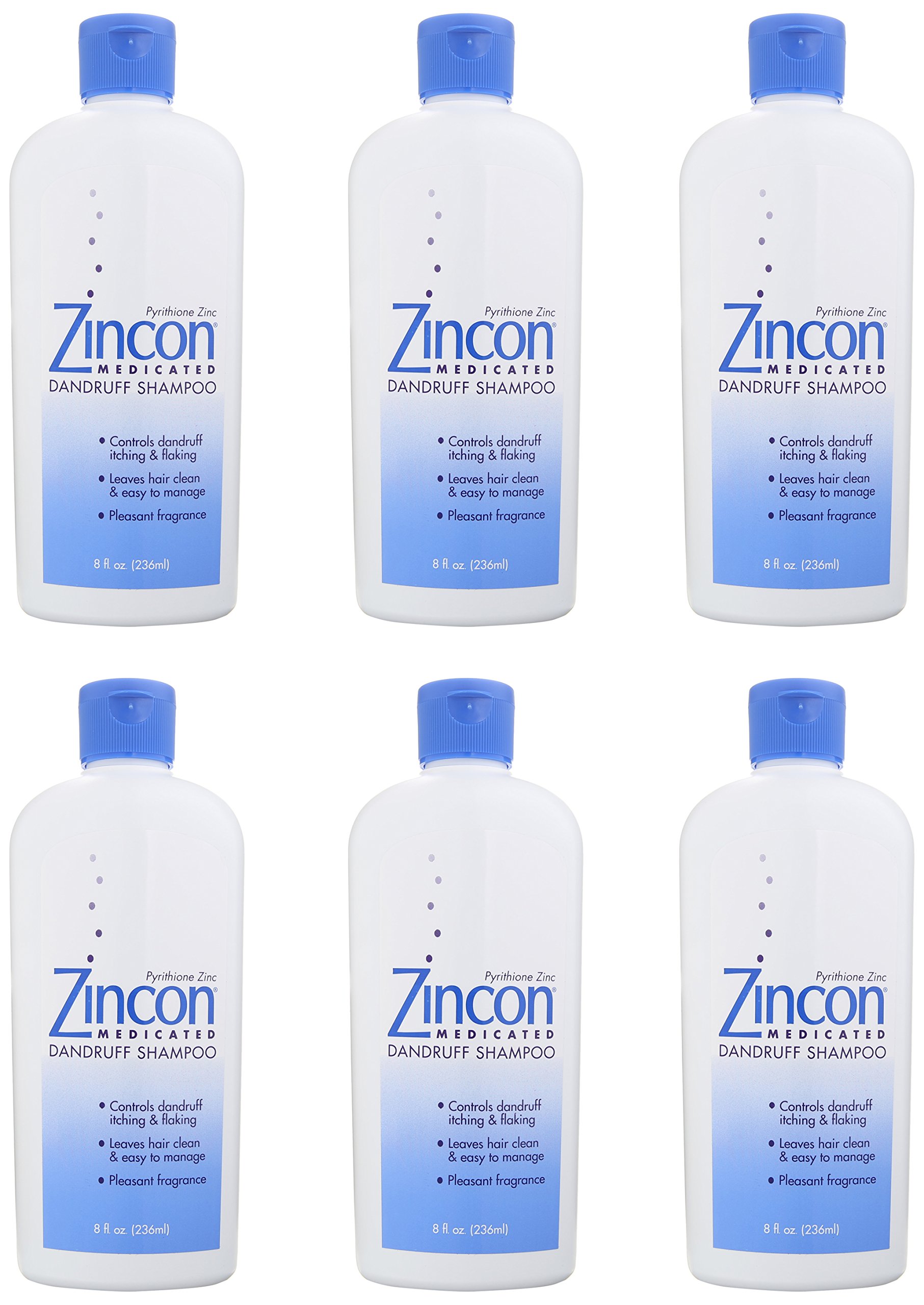 MedTech Zincon Dandruff Shampoo - 6 Pack (8 oz Each) for Itchy Scalp & Flake Relief - Perfect for Daily Use at Home or Travel