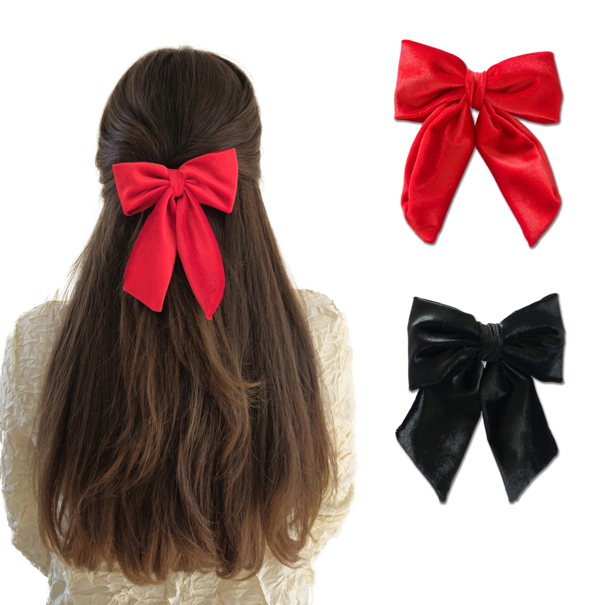 Handcrafted Velvet Hair Bow Barrette Duo - Women & Girls Hair Accessories for Parties & Weddings