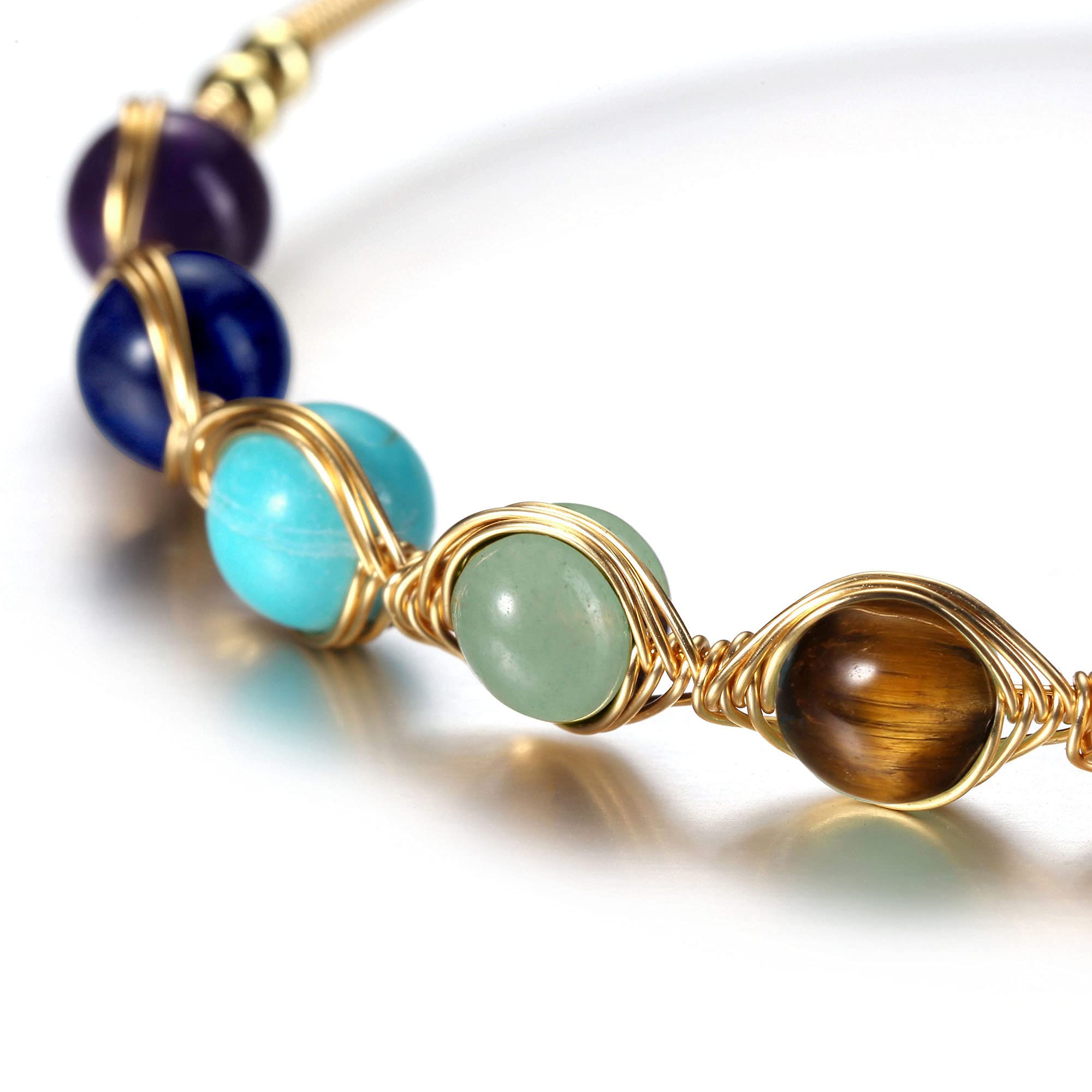 7 Chakra Healing Crystal Stone Bead Adjustable Ankle Bracelet - 14K Gold Plated Spiritual Jewelry for Women, Ladies, Mom | Birthday Gift, Meditation, Yoga, Energy Balancing Accessory
