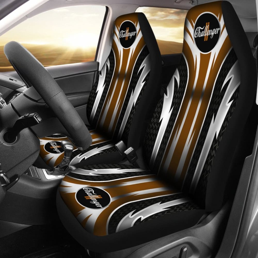 Premium 2-Piece Front Seat Covers for Dodge Challenger - Genuine Leather, Brown (Part# 144627) | Perfect for Car Enthusiasts & Daily Commuters