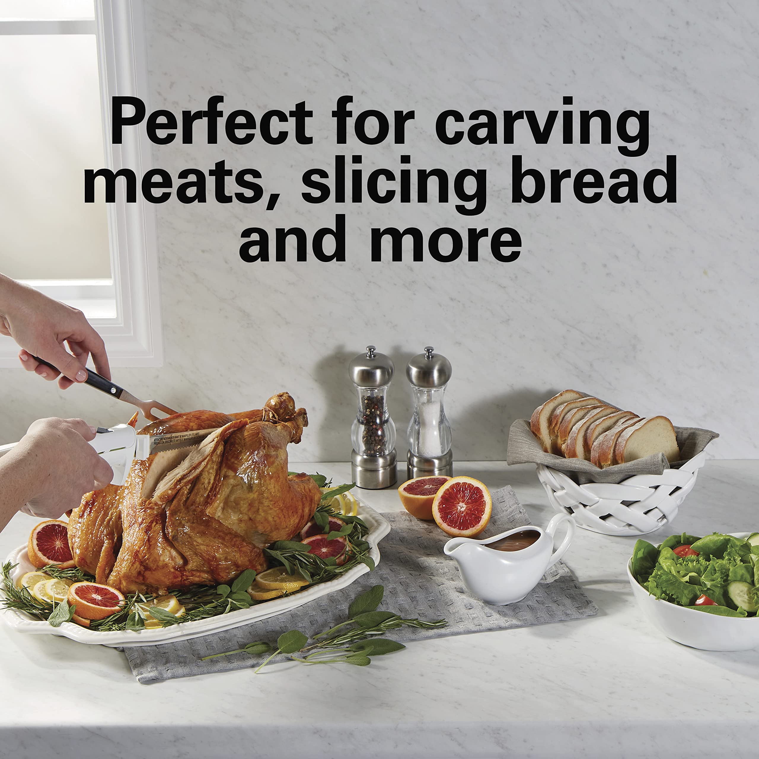 Hamilton Beach Electric Knife Set - Automatic Carving Knife for Meat, Poultry, Bread & Foam Crafting (Model 76606ZA) | Perfect for Holiday Dinners, BBQ Parties & DIY Projects