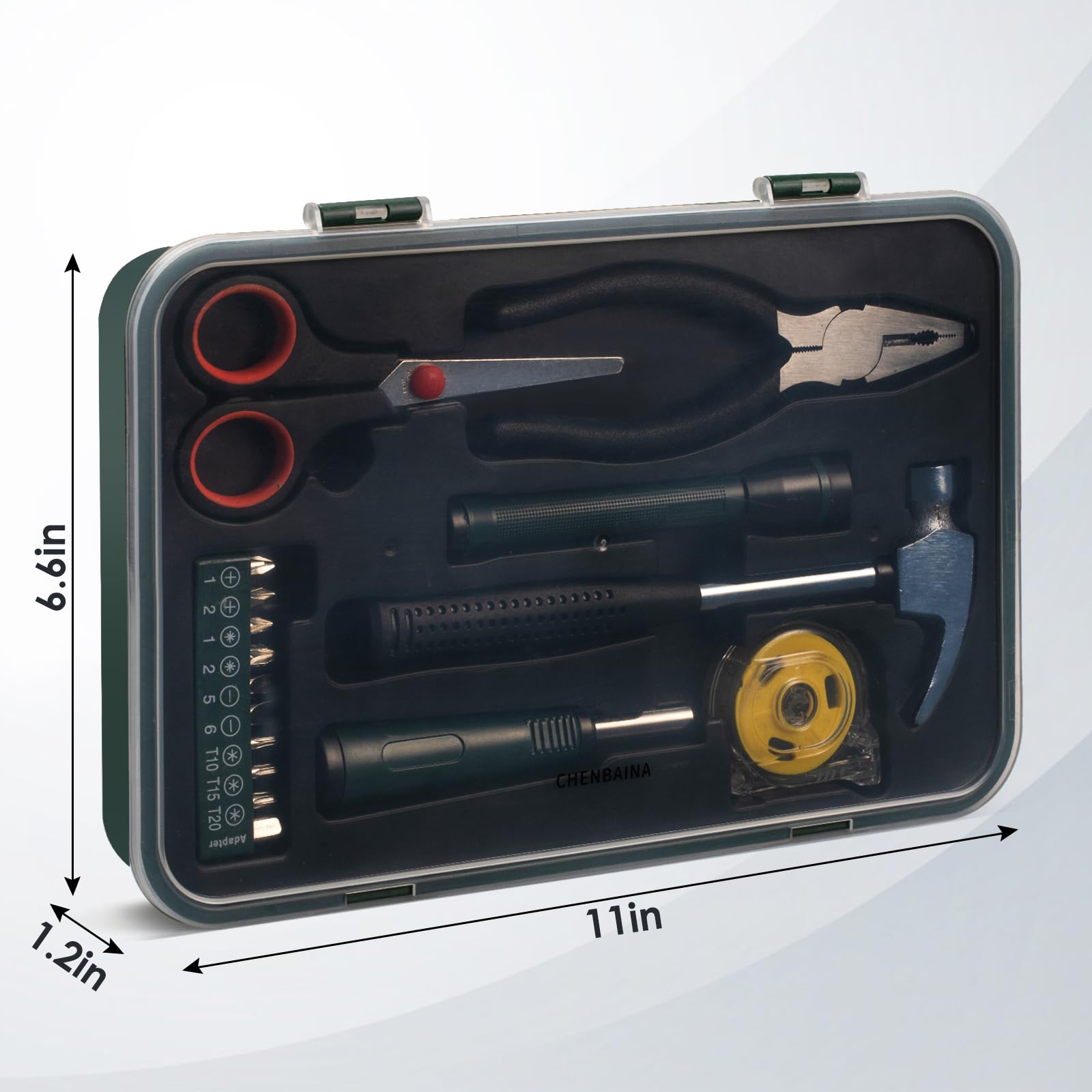 16-Piece Mini Portable Tool Kit with Plastic Storage Case - Essential Home, Apartment & College Dorm Tools for DIY Repairs, Hanging Pictures & Furniture Assembly