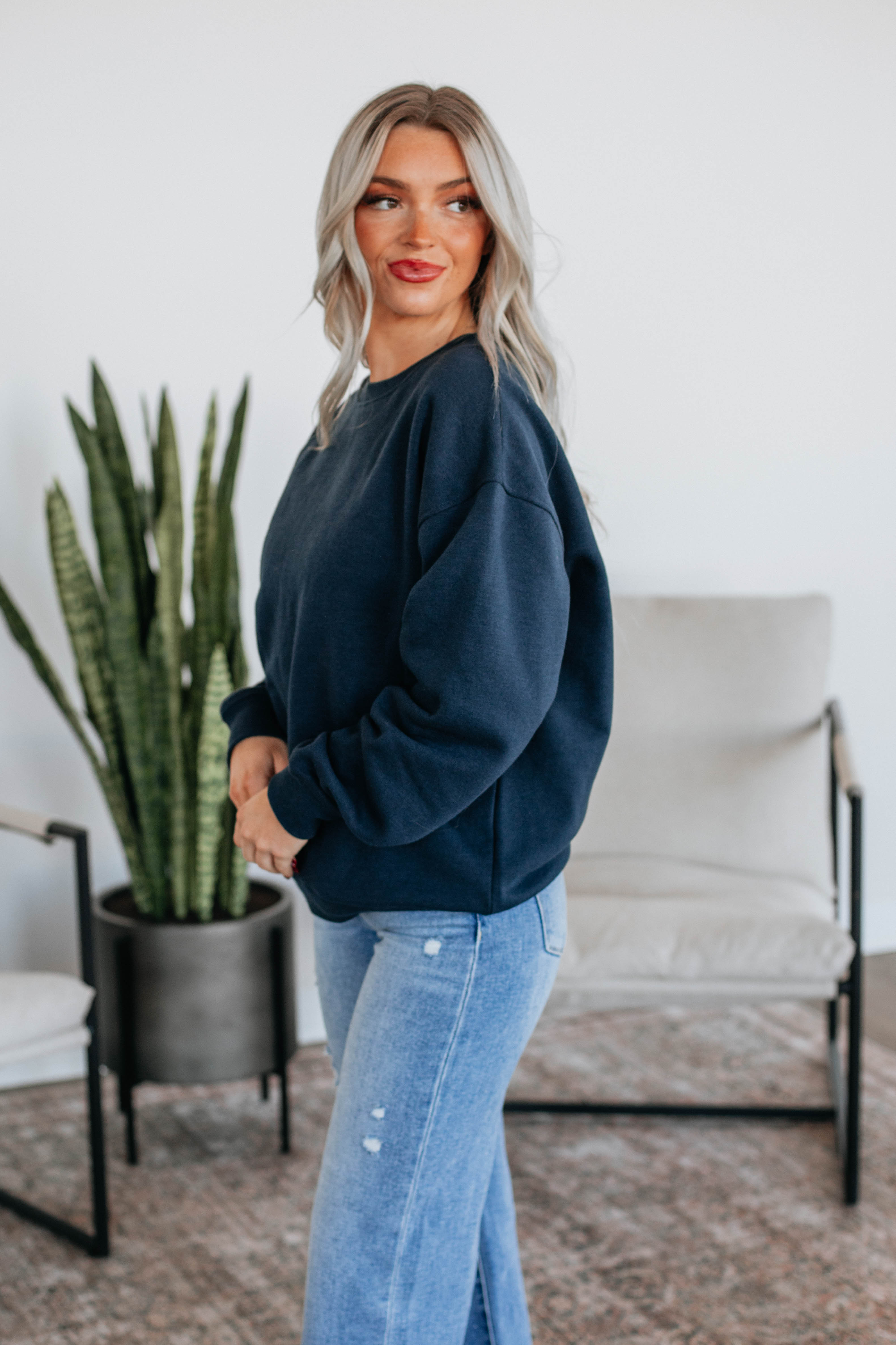 Jandi Lounge Crewneck Sweatshirt for Women - Soft & Comfortable Navy Pullover - Perfect for Casual Wear, Lounging & Travel