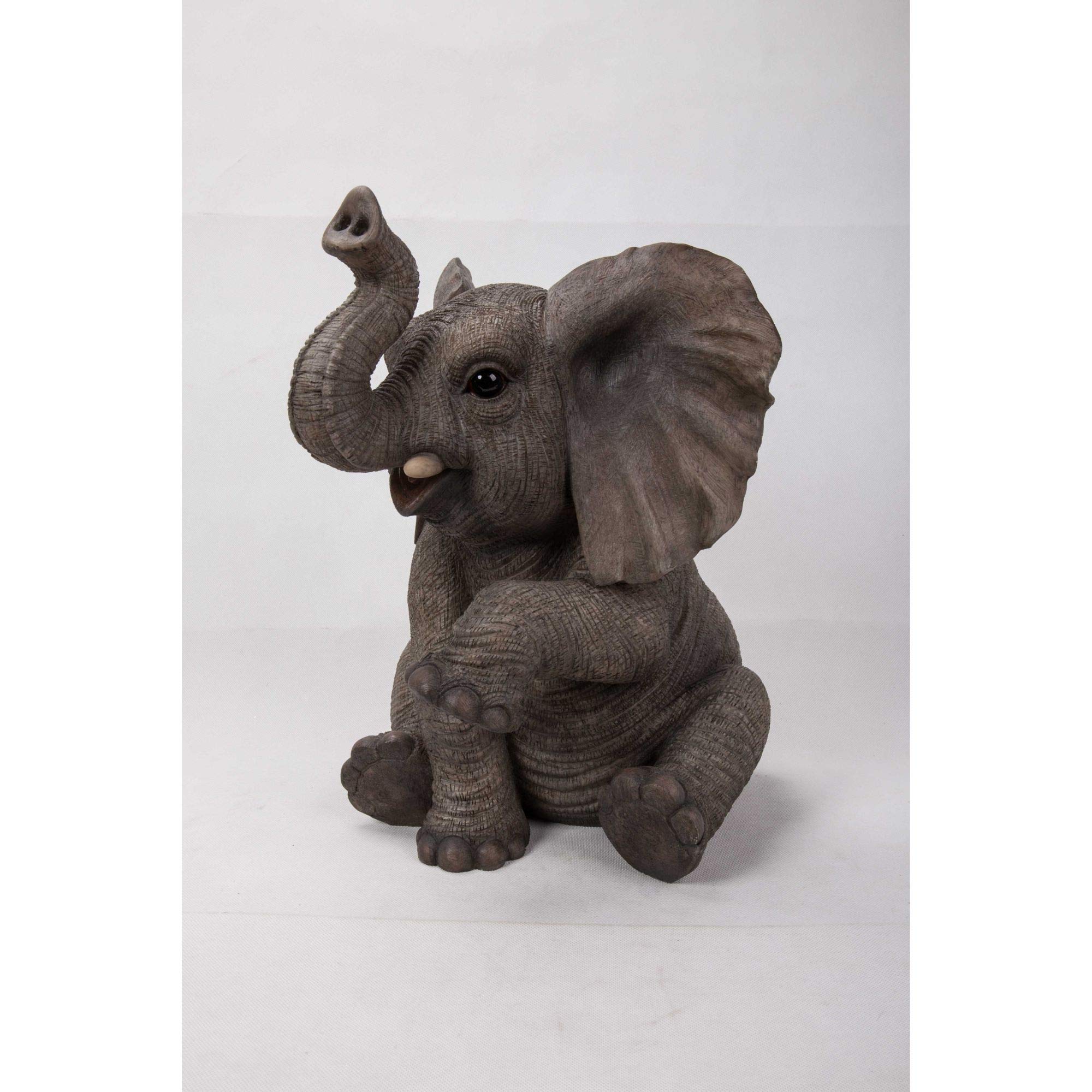 15.5 Inch Baby Elephant Garden Statue with Raised Trunk - Outdoor Decor for Lawn, Patio, and Flower Beds - Perfect for Home Garden Decoration and Gift Idea