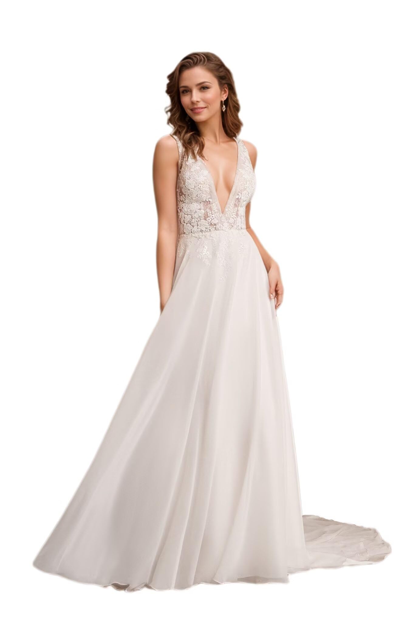 Dexinyuan Illusion Long Sleeve Lace Wedding Dress 2024 - Elegant Mermaid Beach Bridal Gown in Satin, Boho Style for Bride | Perfect for Beach Weddings, Outdoor Ceremonies & Romantic Photoshoots