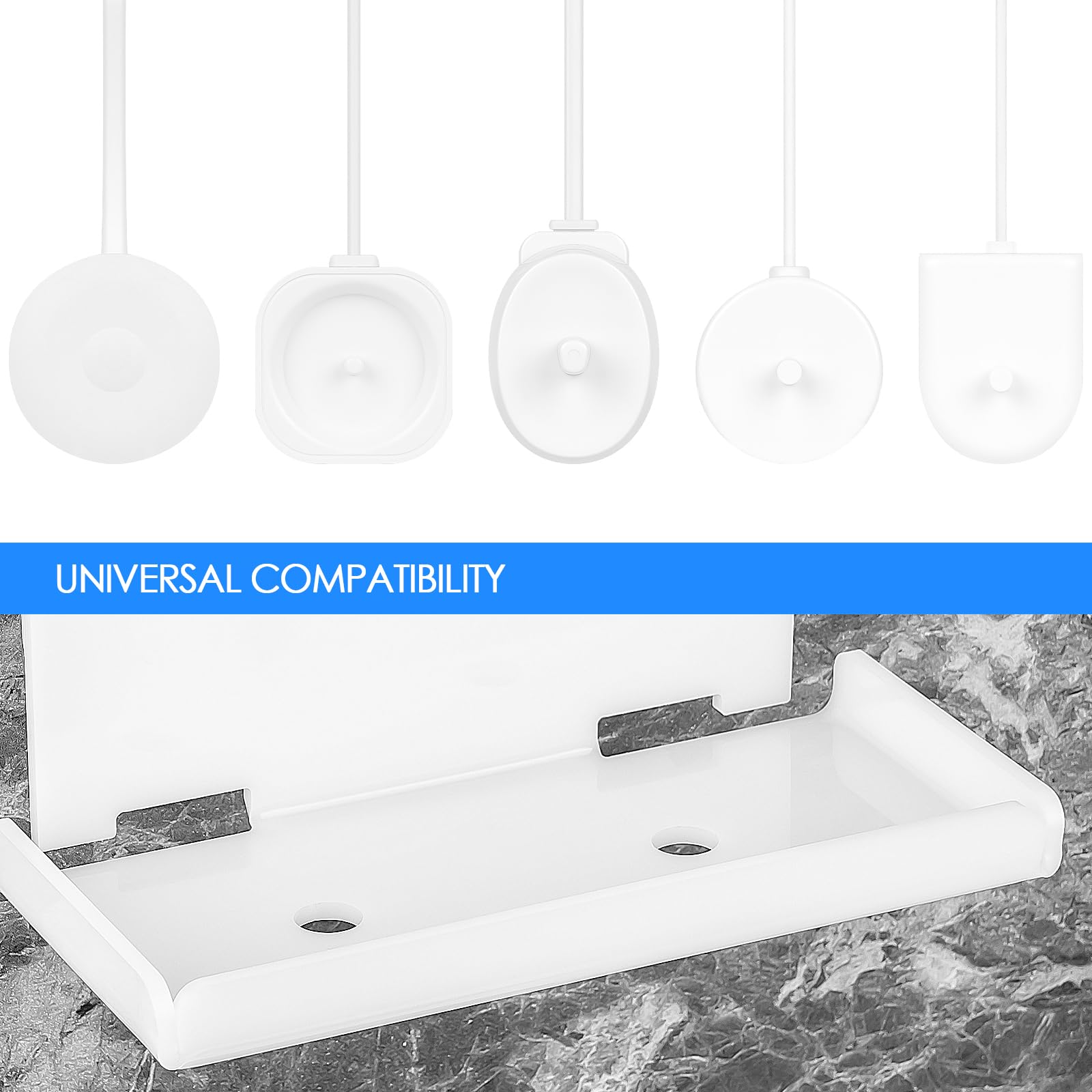 Wall Mounted Electric Toothbrush Holder with 2 Charger Slots - Self Adhesive Bathroom Organizer for Oral B, Philips Sonicare - Perfect for Small Spaces, Dorms & Medicine Cabinets (White)