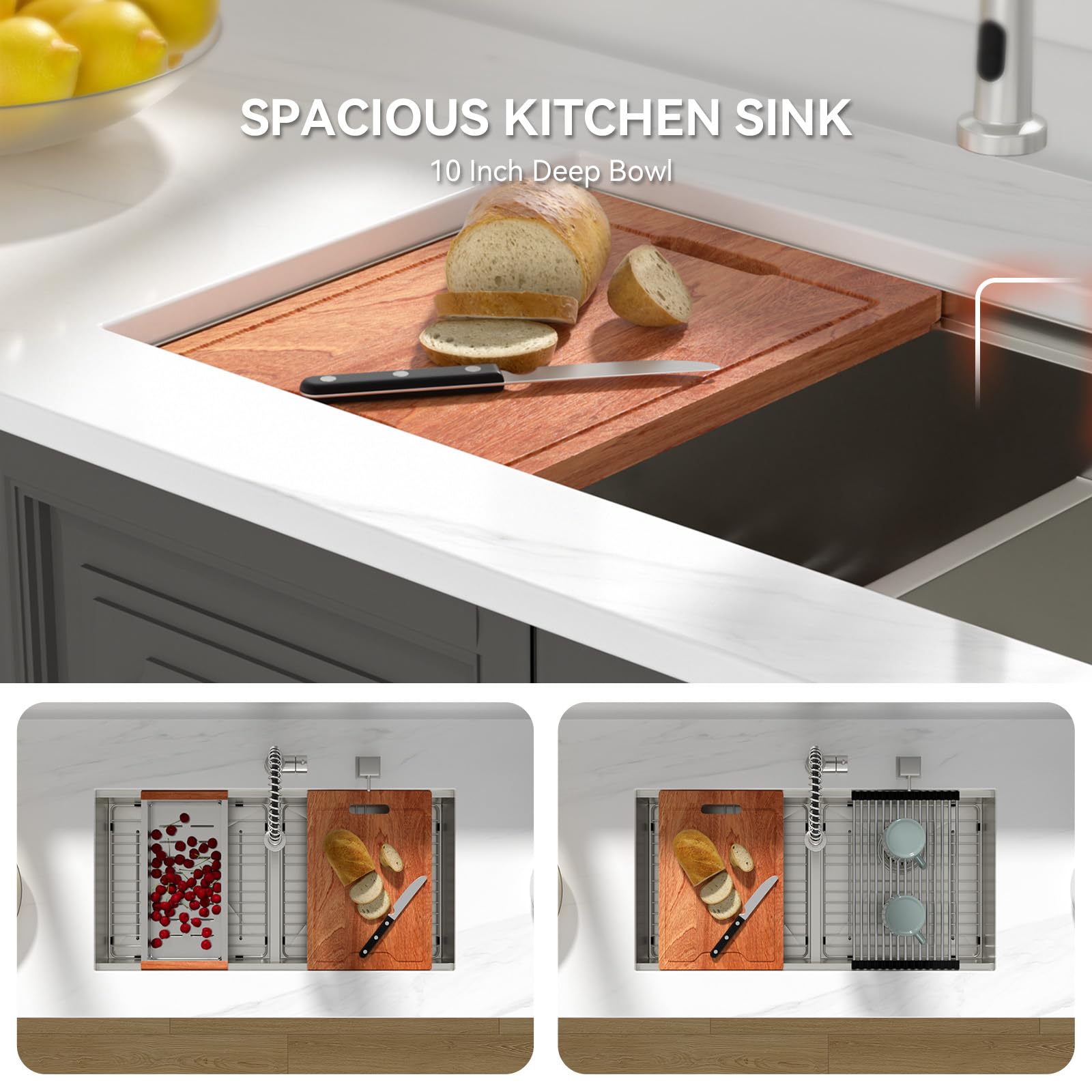 Lordear 36 Inch Undermount Double Bowl Stainless Steel Kitchen Sink - 50/50 Low Divided 16 Gauge, 36x19x10 Inch Handmade Sink for Modern Kitchens | Perfect for Meal Prep, Dishwashing & Entertaining