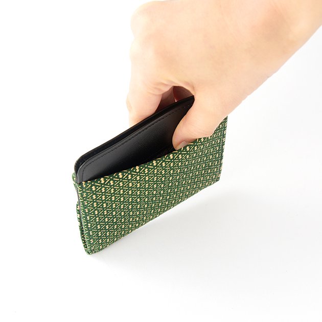 Premium Japanese Deerskin Leather Wallet with Urushi Lacquer - Gourd Pattern Dark Green - Handmade in Japan - Stylish & Durable Fold Wallet for Men & Women - Perfect for Everyday Use, Travel & Gifts