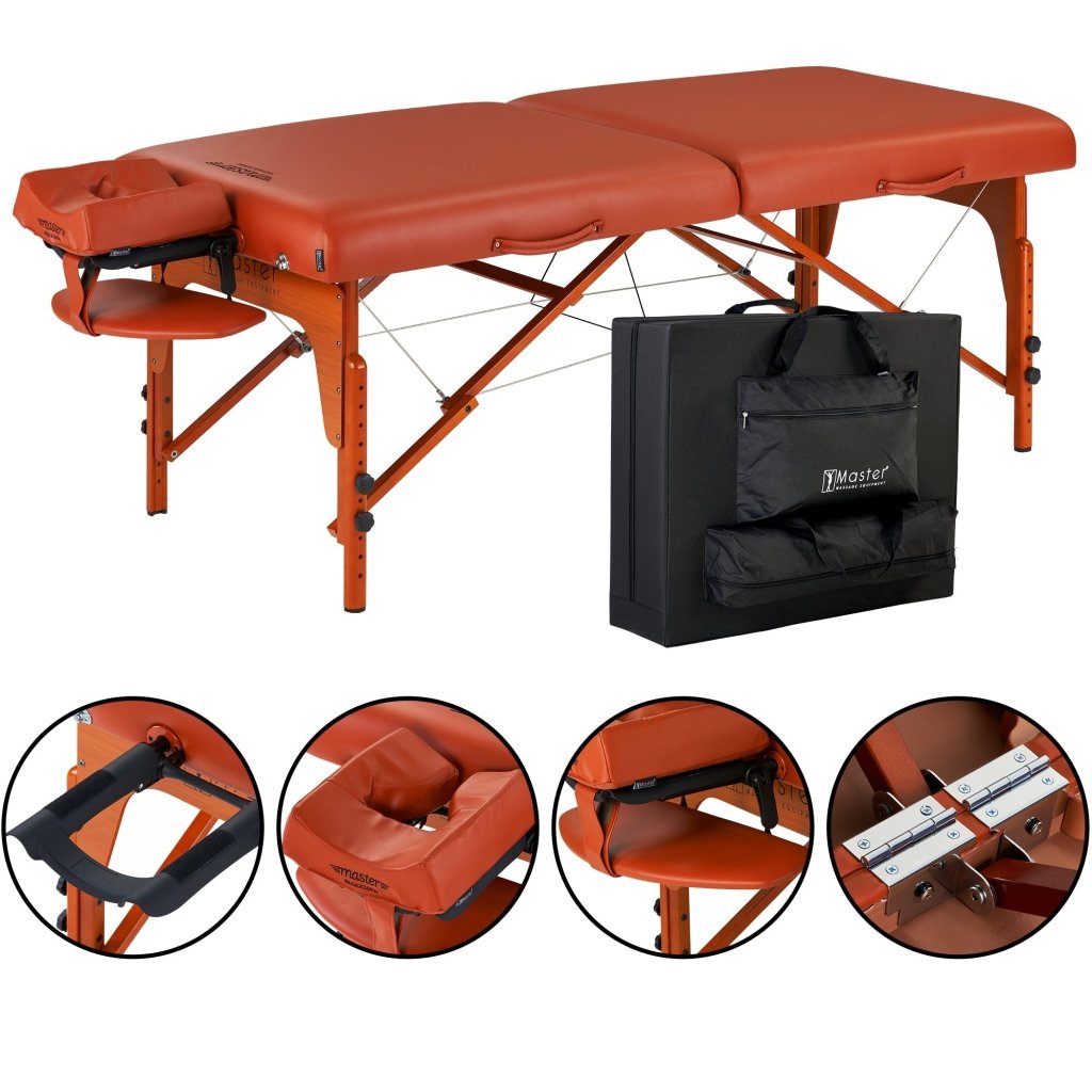Portable Massage Table with Adjustable Heating System - Master Massage 31 SANTANA™ Therma Top® Shiatsu & Reiki Panels, Mountain Red - Perfect for Home Spa, Professional Therapy & Relaxation Sessions