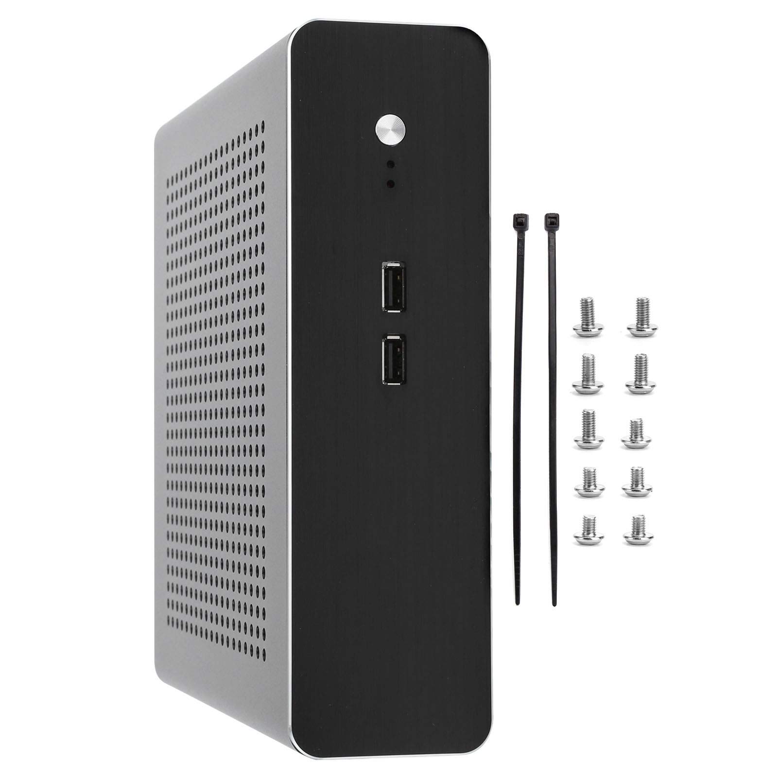 Mini ITX PC Case - Full Aluminum HTPC Chassis with DC-ATX Power Supply, Horizontal/Vertical/Wall Mountable for Home Theater & Office Desktop (Black USB 2.0) - Perfect for Gaming Rigs, Media Centers & Digital Signage Displays
