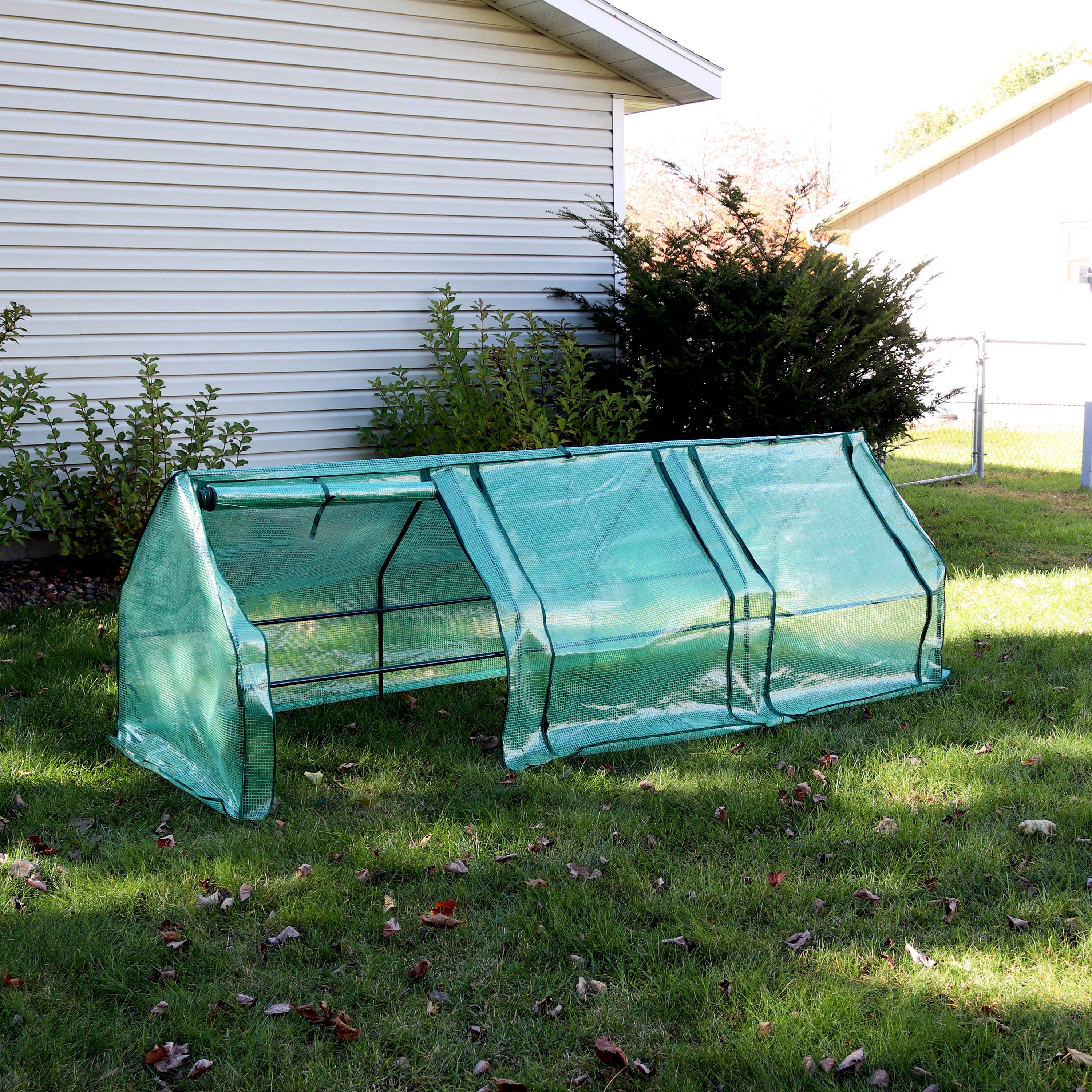 Sunnydaze Mini Cloche Greenhouse with Zippered Doors for Seedlings - Green | Indoor & Outdoor Plant Protection for Gardens, Balconies & Patios