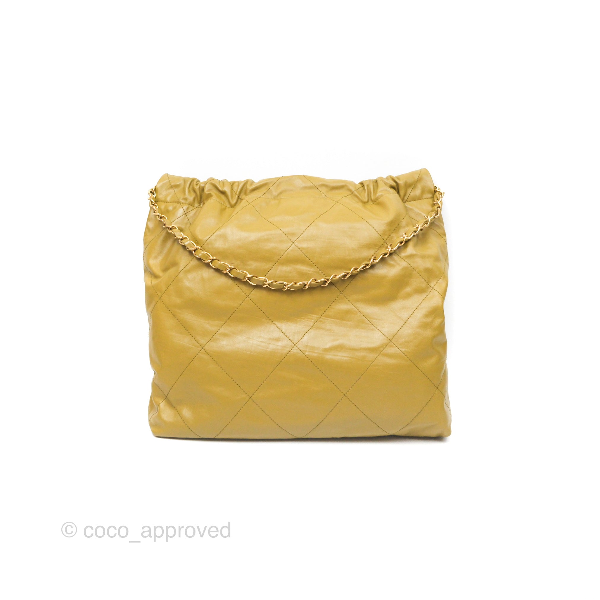 Chanel 22 Medium Handbag in Olive Shiny Crumpled Calfskin with Aged Gold Hardware - Luxury Crossbody Bag for Women, Perfect for Date Night & Evening Events