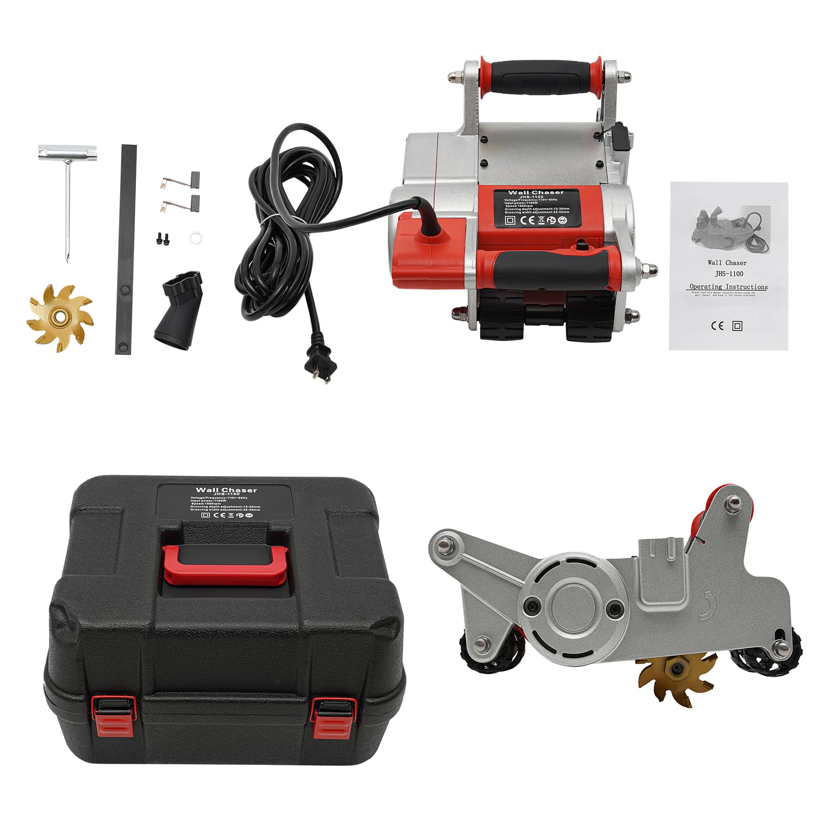 DYRABREST 1100W Electric Wall Chaser - Adjustable Grooving Depth 15-30mm, 25mm Slot Width, 1600r/min Speed - Perfect for Brick, Concrete & Tile Cutting - Ideal for Home Renovation, Construction & DIY Projects