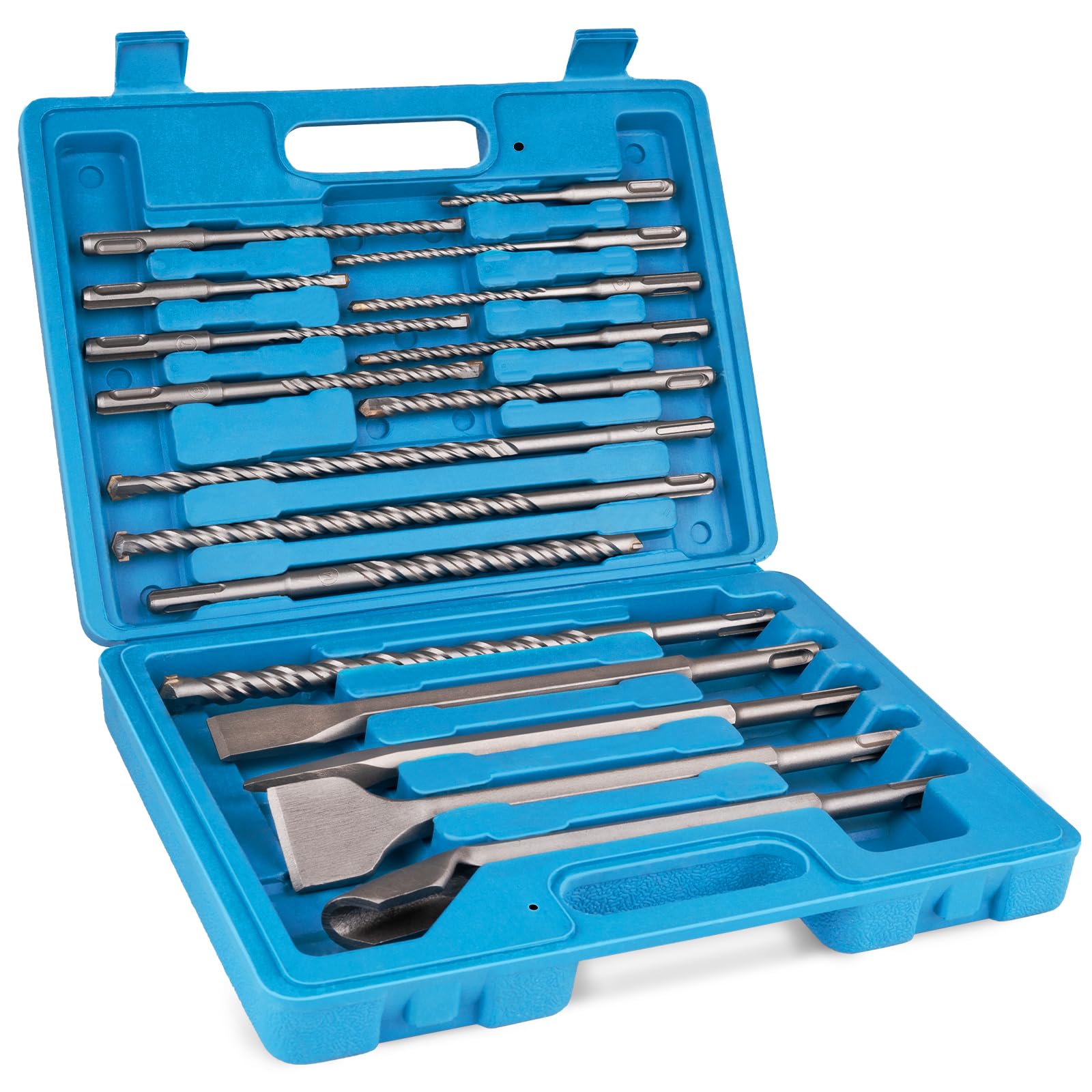 17-Piece SDS Plus Concrete Drill Bit and Chisel Set with Storage Case - Carbide-Tipped Masonry Bits for Concrete, Stone, Brick - Perfect for Construction, Demolition & Home Renovation Projects