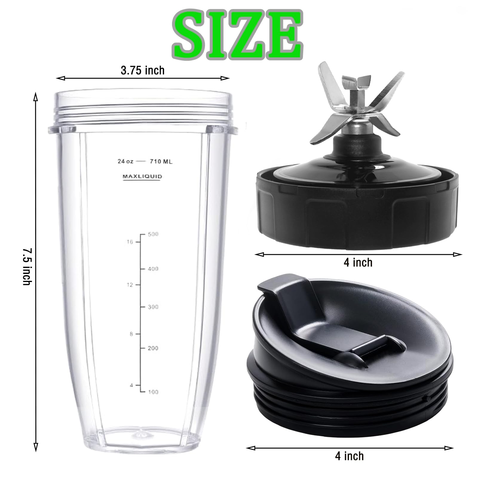 Ninja Blender Replacement Parts - 24oz Cup & 7-Fin Blade for BL480, BL642, BN401 | Perfect for Smoothies & Travel