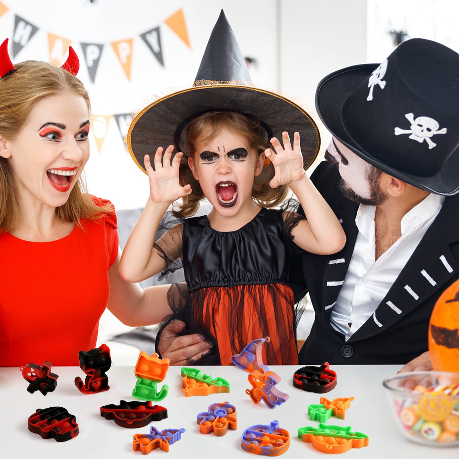 Halloween Mini Pop Keychain Fidget Toys - 36 PCS Stress Relief Sensory Pack for Kids | Halloween Party Favors, Gifts & Supplies | Perfect for Trick-or-Treat Goodie Bags, Classroom Prizes & Sensory Play