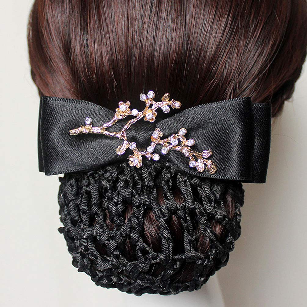 Elegant Rhinestone Bowknot Hair Bun Cover - Detachable French Barrette Snood Hairnet for Women (Black) | Perfect for Weddings, Parties & Formal Events
