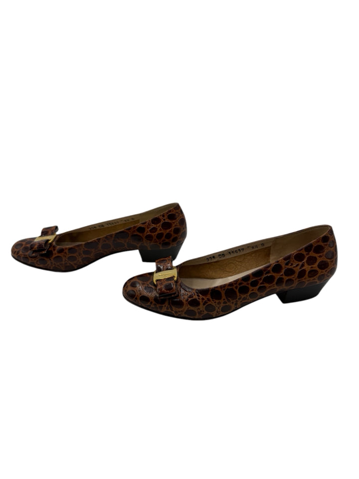 Salvatore Ferragamo Vara Crocodile Embossed 30MM Leather Pumps for Women - Size 6.5 | Luxury Designer Heels for Office, Parties & Special Occasions