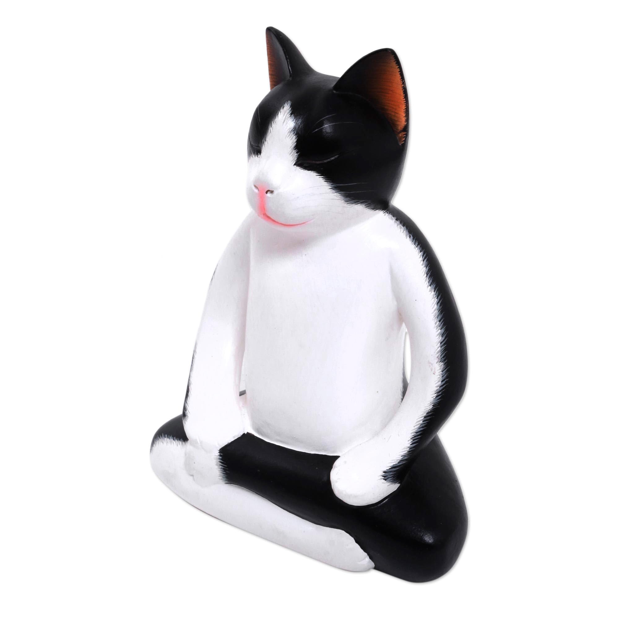 Handmade NOVICA Yoga Cat Wood Statuette - Meditation & Home Decor Gift for Yoga Lovers (Perfect for Yoga Studios, Home Altars & Mindful Living Spaces)