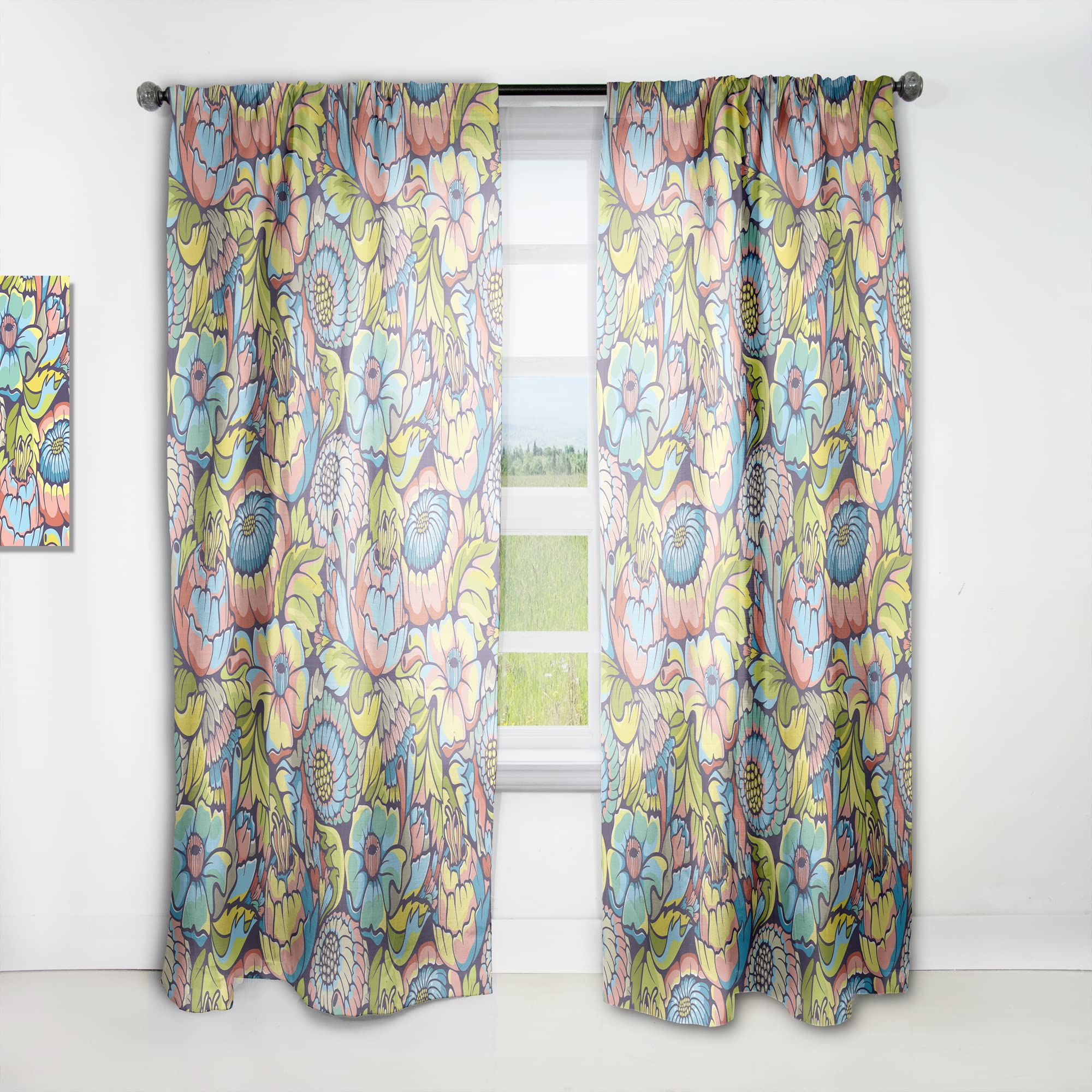 Floral Print Thermal Insulated Curtains for Bedroom & Living Room - 52x108 Single Panel - Blackout Drapes for Home Decor, Energy Saving & Privacy Protection (Perfect for Cozy Nights & Stylish Interior Design)