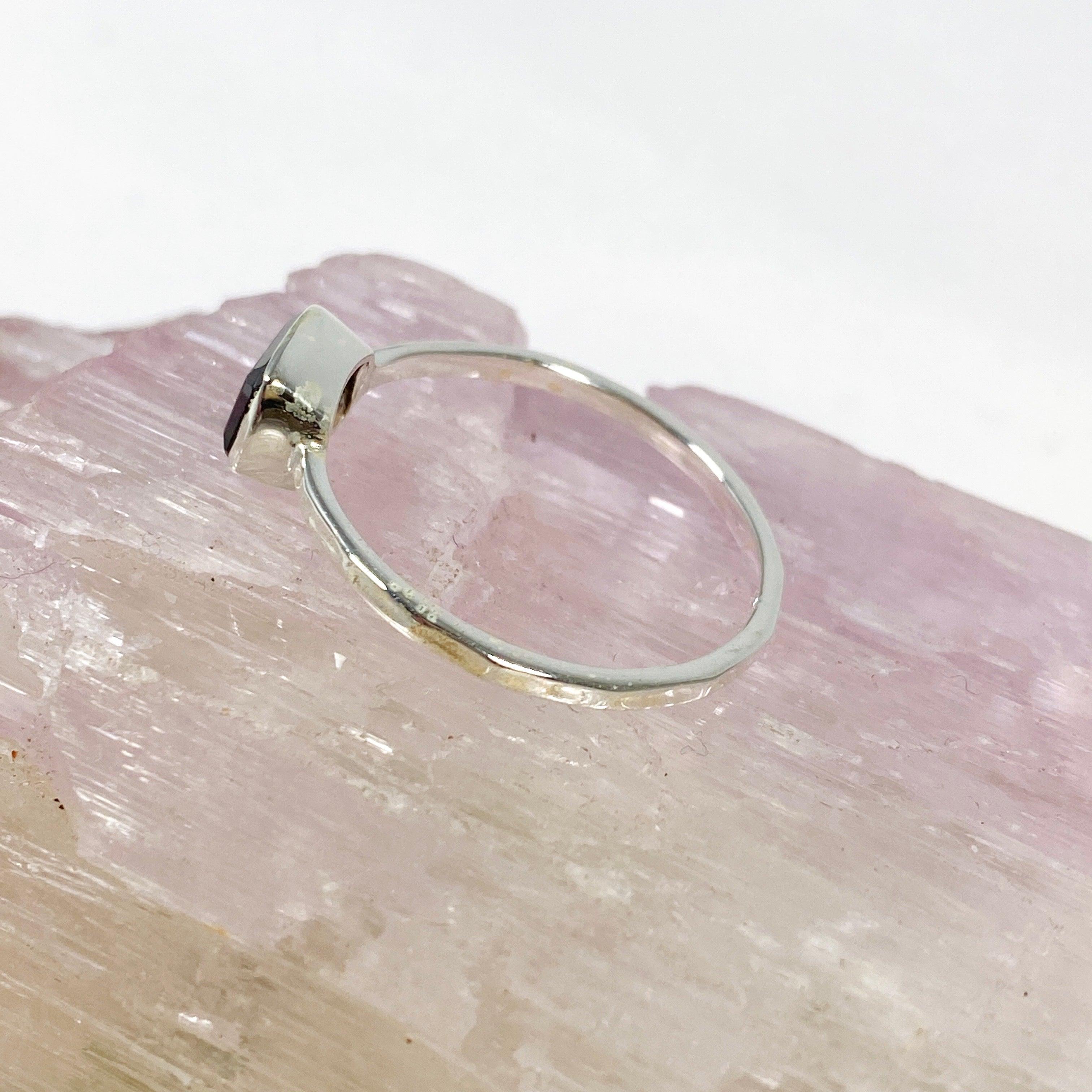 Garnet Rectangular Faceted Fine Band Ring R3793 GA - Elegant Jewelry for Women, Perfect for Weddings, Anniversaries & Special Occasions