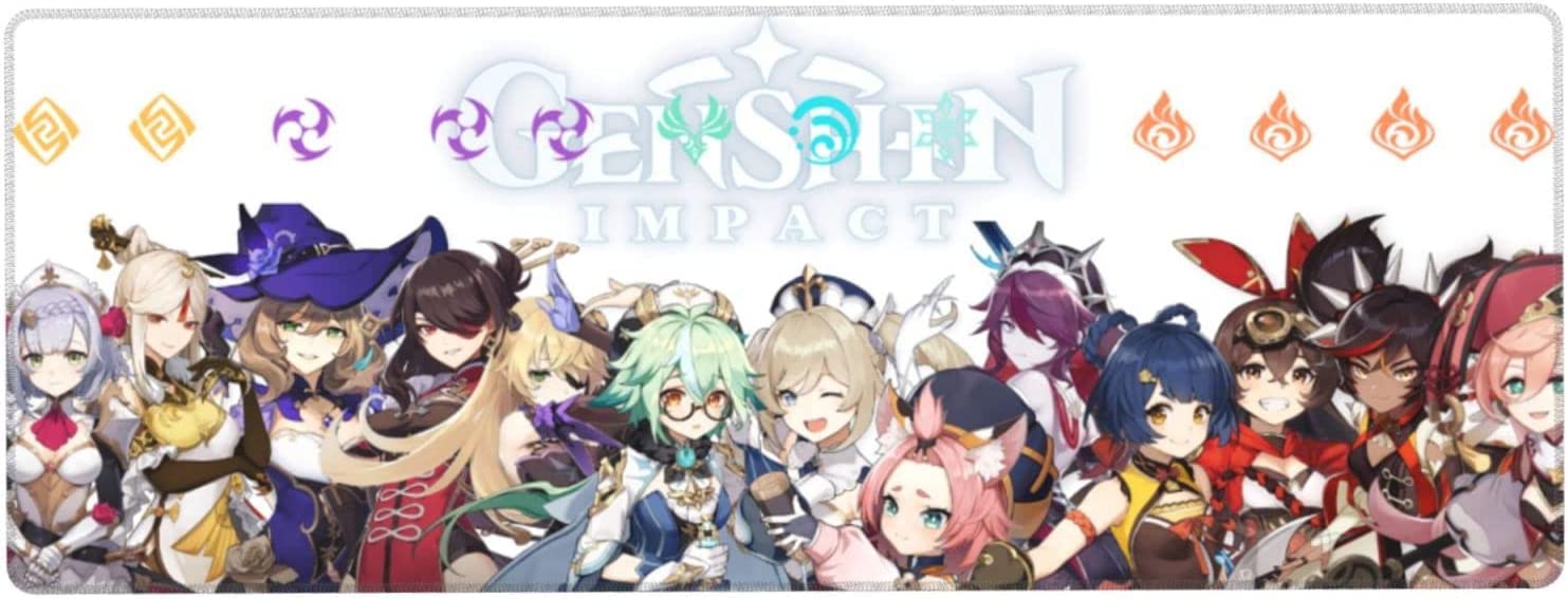 Genshin Impact Anime Gaming Mouse Pad - Non-Slip Rubber Base, Stitched Edges, Large 35.4