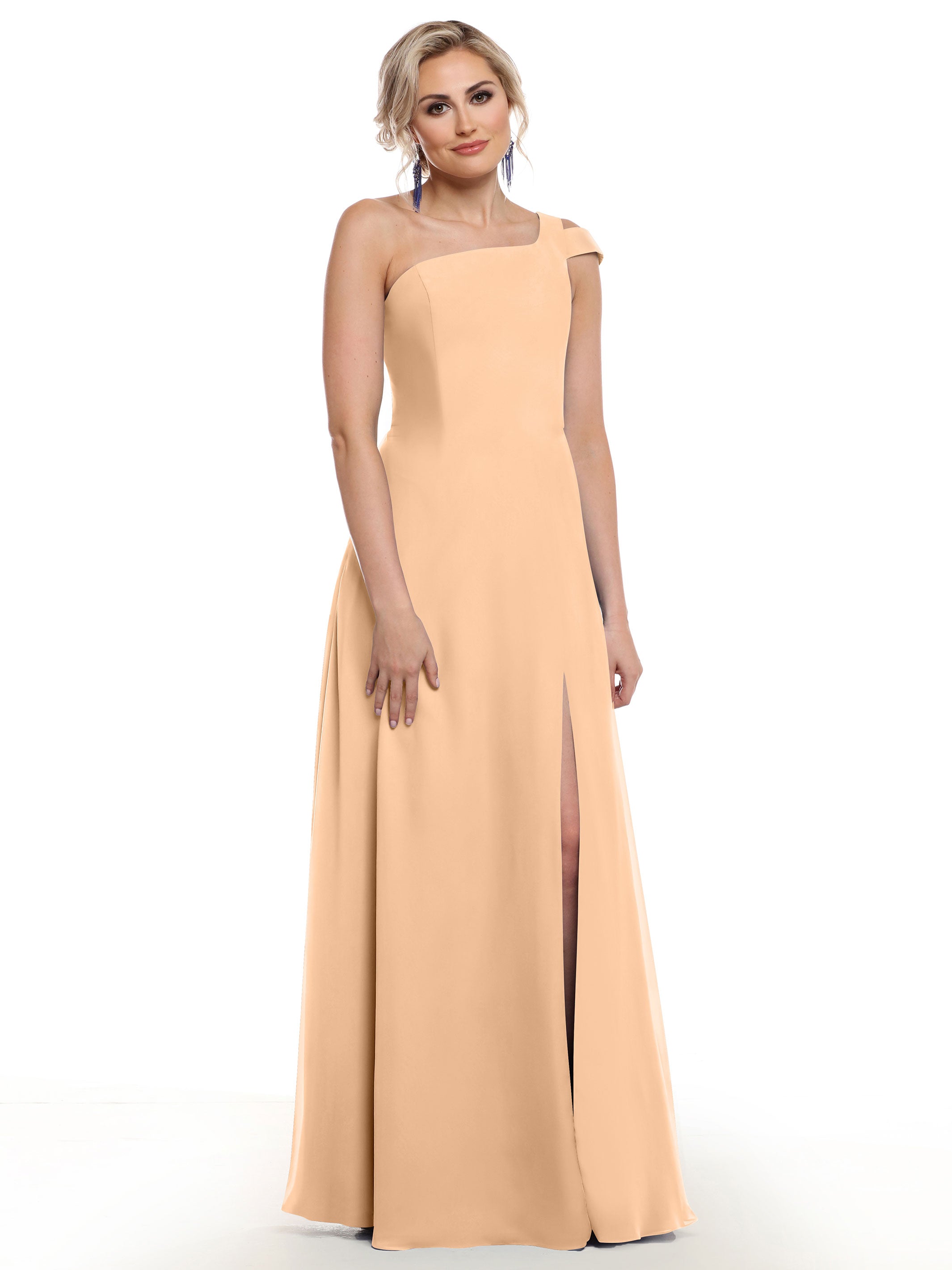 Elegant 80139 Chiffon A-Line One Shoulder Bridesmaid Dress with High Slit - Perfect for Weddings, Prom & Formal Events