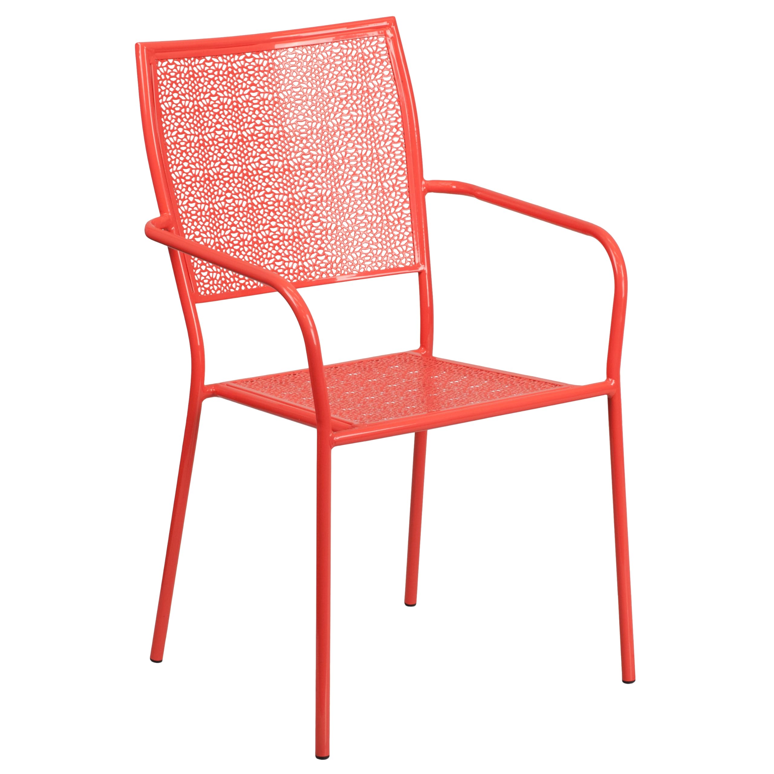 EMMA + OLIVER 35.25 Inch Round Coral Outdoor Patio Dining Table Set with 2 Square Back Chairs - Commercial Grade All-Weather Furniture for Garden, Poolside, Restaurant, and Backyard Relaxation