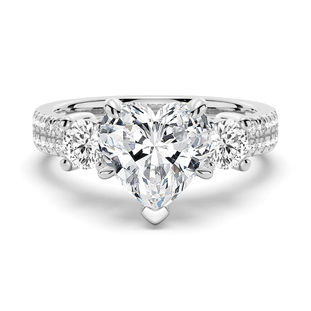 Exquisite Double Row Pave Three Stone Heart Shaped Moissanite Engagement Ring for Women - Perfect for Proposals, Anniversaries & Romantic Occasions