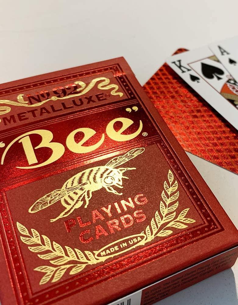 Premium Bee MetalLuxe Red Playing Cards - Elegant & Durable for Poker, Magic Tricks, and Cardistry | Perfect for Game Nights, Collectors, and Professional Performers