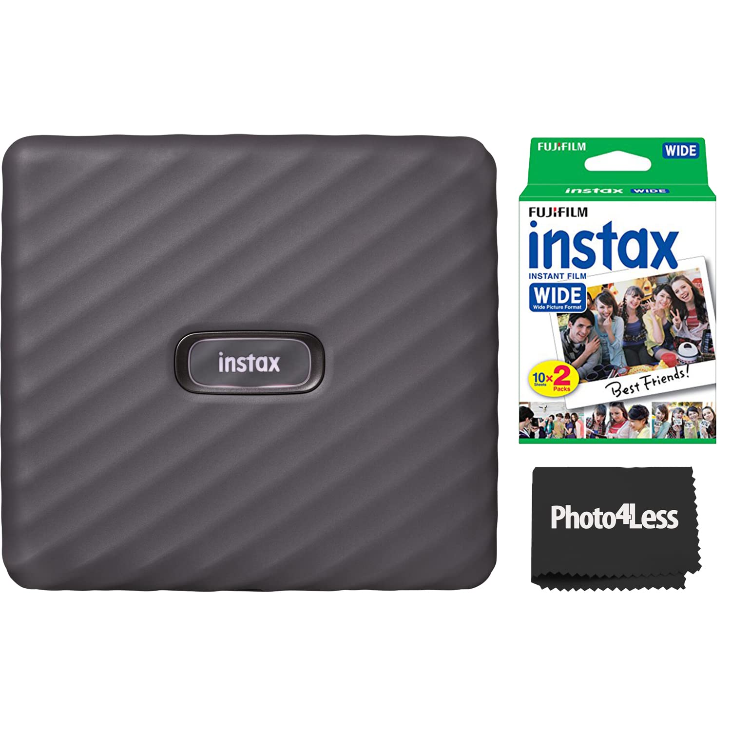 Fujifilm Instax Link Wide Instant Photo Printer (Mocha Grey) with 20 Sheets Wide Twin Pack Film & Cleaning Cloth - Perfect for Travel, Parties, and DIY Scrapbooking
