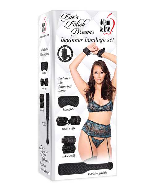 Adam & Eve's Fetish Dreams Beginner Bondage Set - Black Leather Restraints for Couples | Perfect for BDSM, Role Play & Spicing Up Your Sex Life