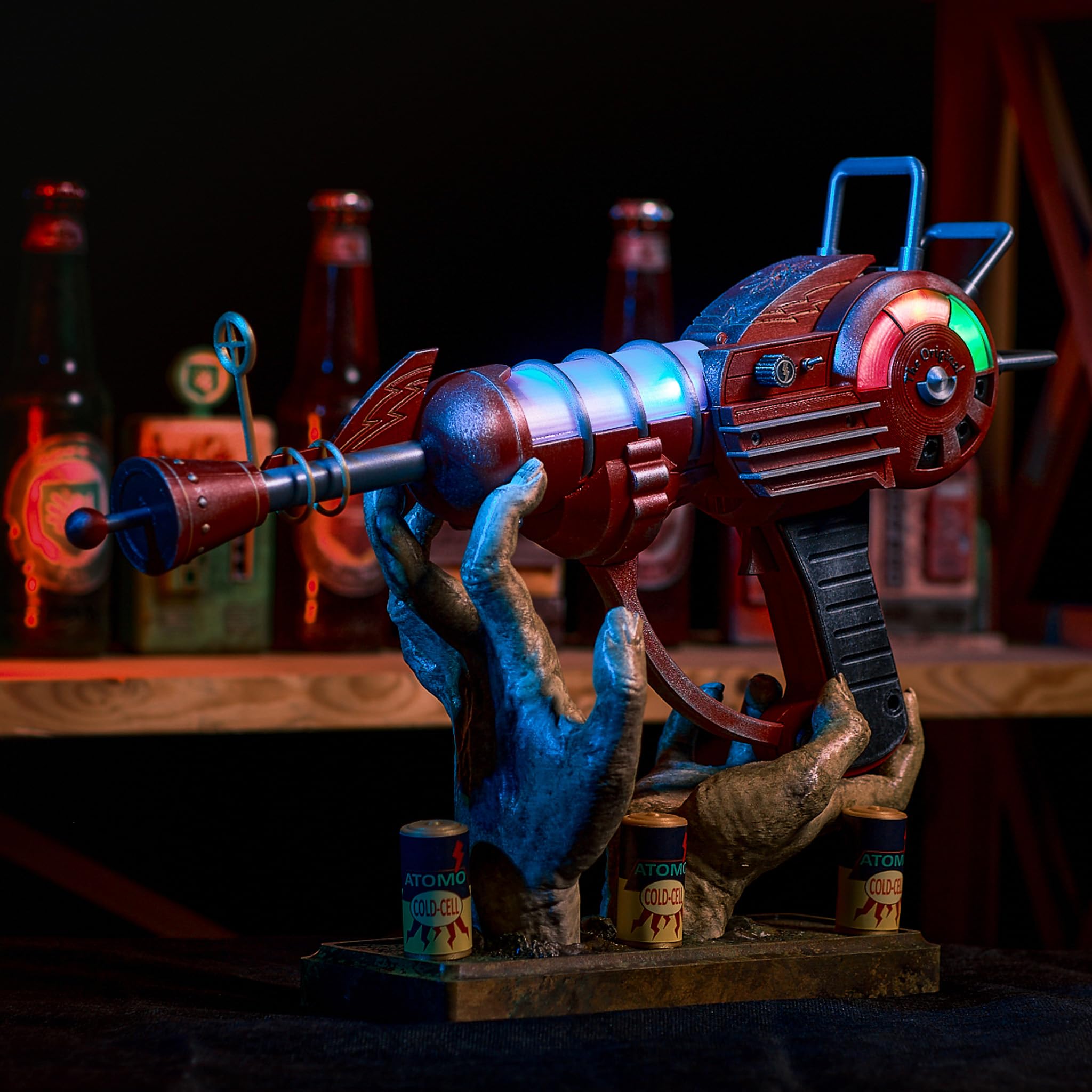 Ray Gun LED Lights Replica - Call of Duty Zombies Cosplay Prop with Zombie Stand & 2 Extra Battery Cell Replicas | Perfect for Gaming Collectors, Halloween Costumes & Themed Parties