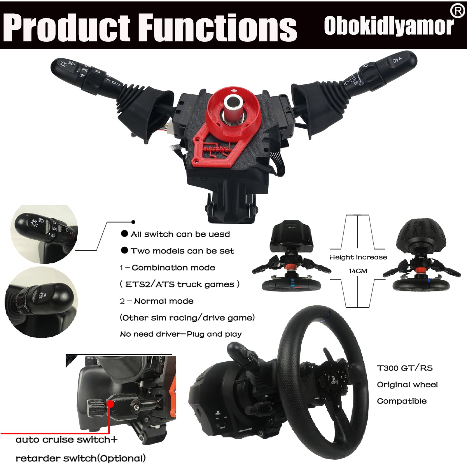 Upgraded DIY Racing Simulator Steering Wheel with Turn Signal & Wiper Lever Switch for Logitech G27 G29 G920 G923 - PC Compatible (Black) | Perfect for Gaming, Simulation Racing & Professional Esports Training