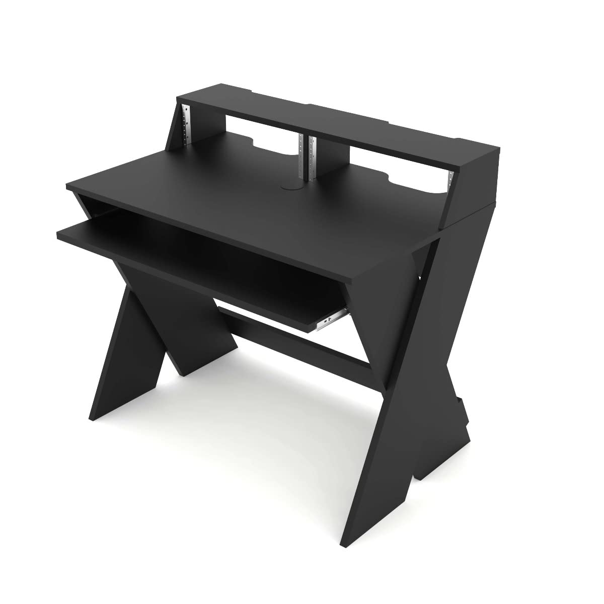 Professional Studio Sound Desk Compact Workstation with Pull-out Keyboard Tray - Ergonomic Black Design for Home & Recording Studios | Perfect for Music Production, Podcasting & Audio Editing