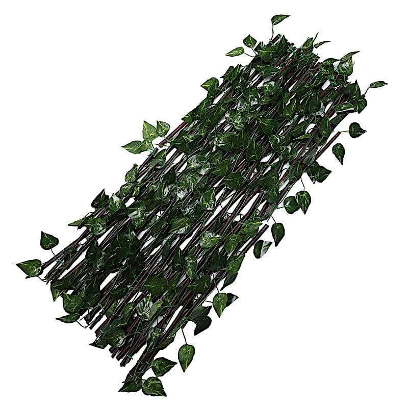 17 x 95 Inch Expandable Wooden Lattice Fence Panel with Realistic Silk Ivy Leaves - Perfect for Garden Decor, Wedding Backdrops, and Outdoor Privacy Screens