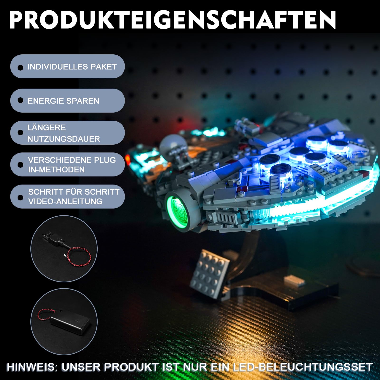 LEGO-Compatible LED Lighting Kit for 75375 Millennium Falcon (Model Not Included) - Decorative Light Set for Creative Toys - Standard Version - Perfect for Display, Photography & Enhancing LEGO Star Wars Collections