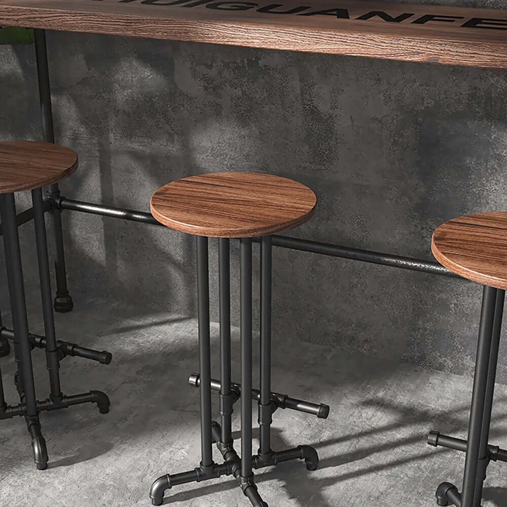 Industrial Bar Stool with Footrest - Solid Wood Bar Height Stool in Black Finish for Kitchen Island, Home Bar & Commercial Use