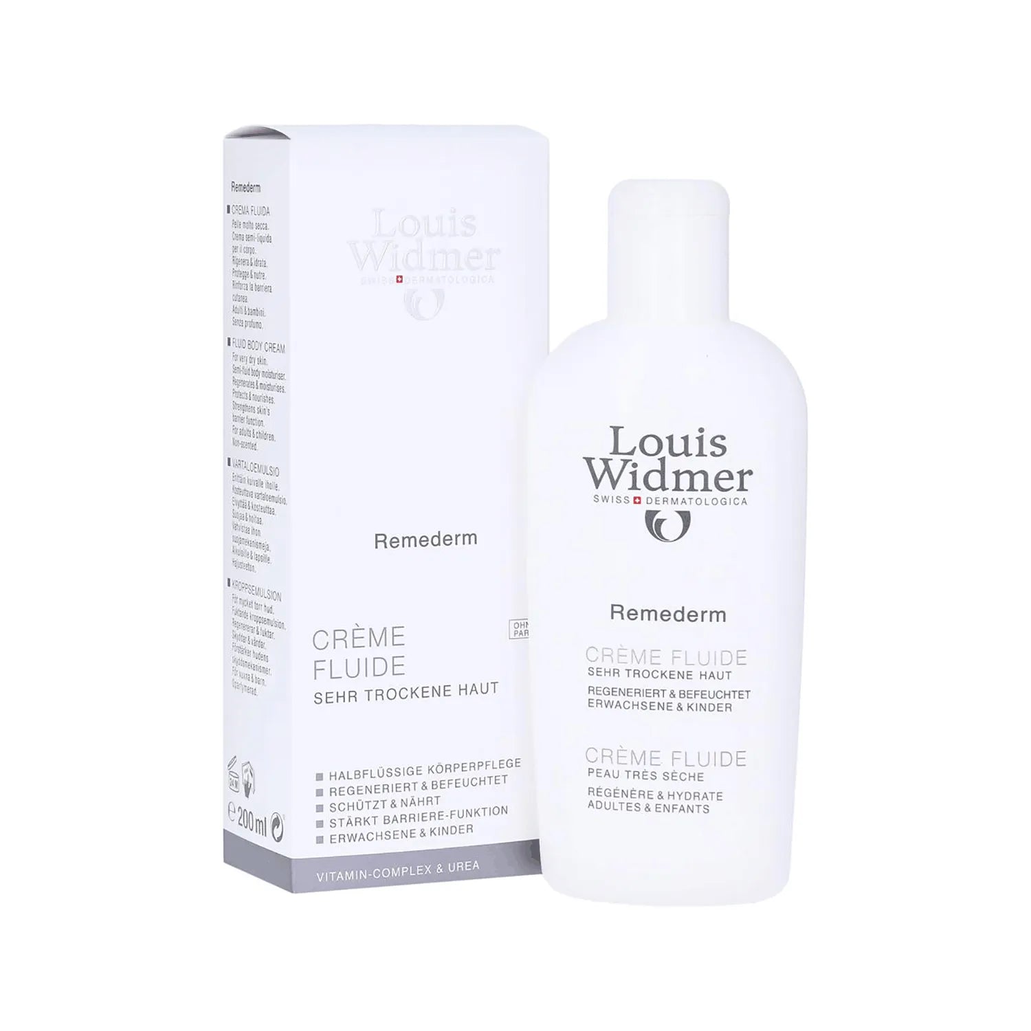 Louis Widmer Remederm Fluid Body Cream 200ml - Hydrating & Nourishing Moisturizer for Dry Skin | Ideal for Daily Use & After-Shower Care