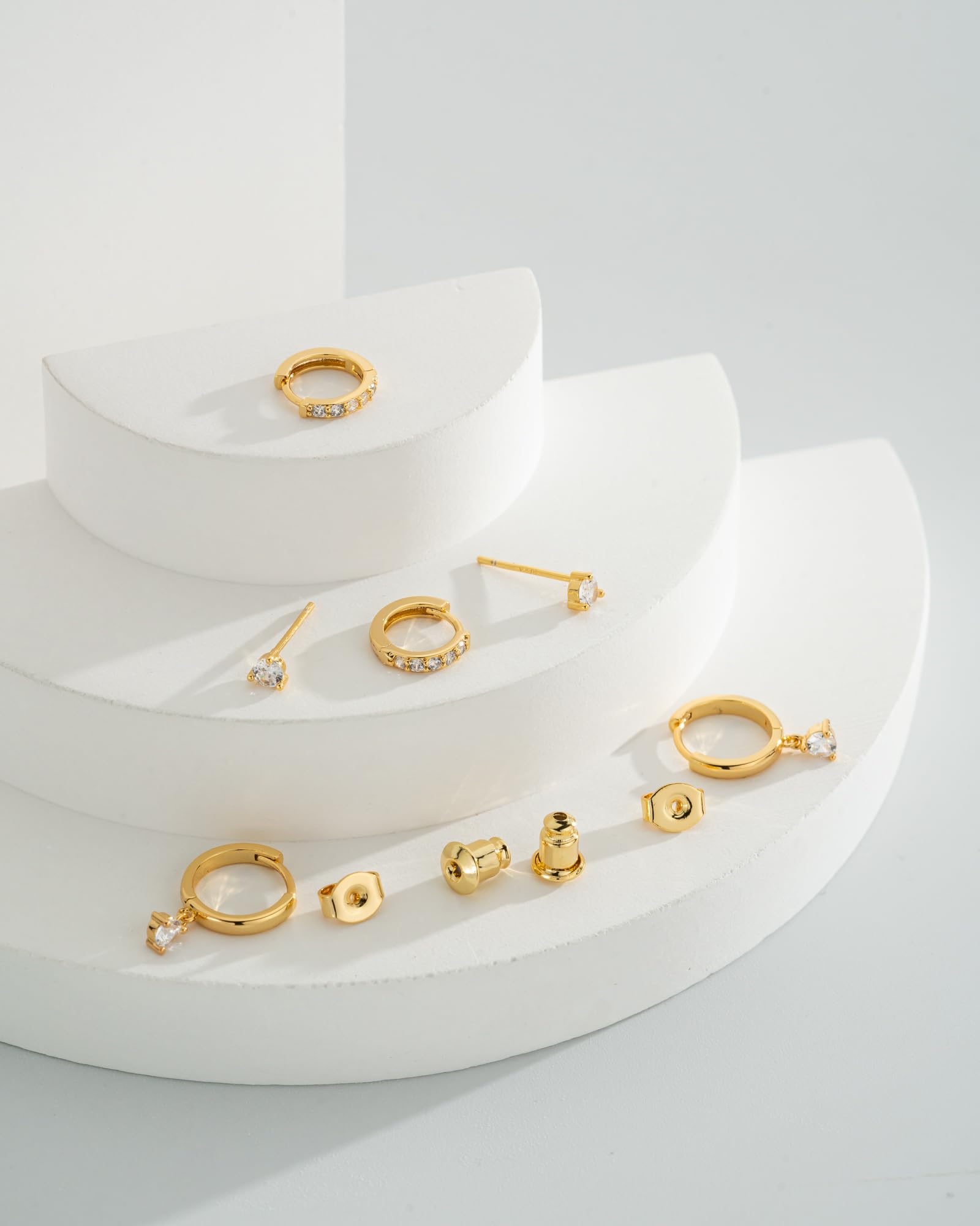 14K Gold Plated Sterling Silver Earrings Set for Women - 3 Pairs Stud, Drop Dangle, Ear Climber & Huggie Hoop Earrings | Hypoallergenic, Elegant Jewelry for Daily Wear, Parties & Gifts
