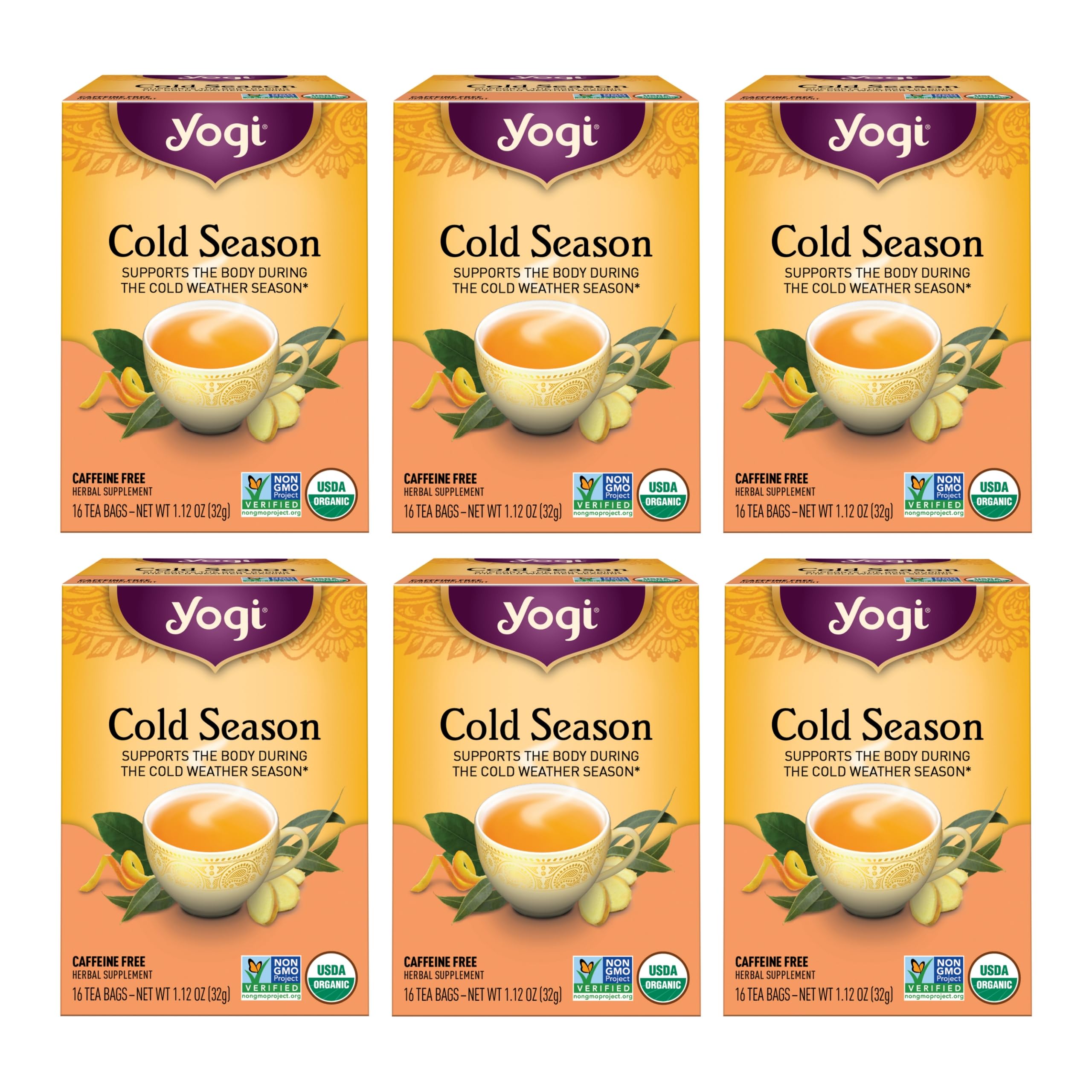 Organic Yogi Cold Season Tea - 6 Pack (16 Tea Bags Each) | Herbal Respiratory Support with Ginger, Cardamom & Eucalyptus | Immune Boost for Winter & Flu Season | Perfect for Cold Weather & Wellness Rituals
