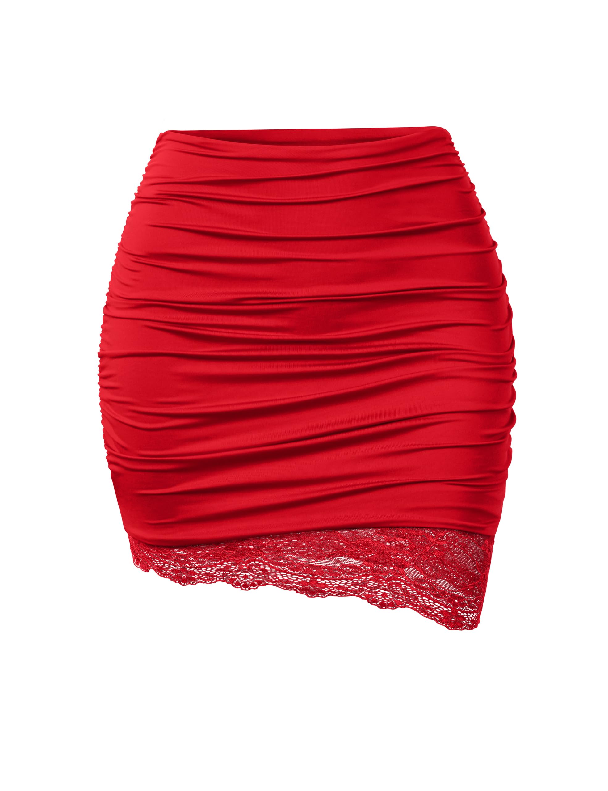 YMDUCH Women's High Waist Stretchy Ruched Bodycon Mini Skirt - Sexy Lace Short Skirt for Party, Club, Date Night & Summer Outfits