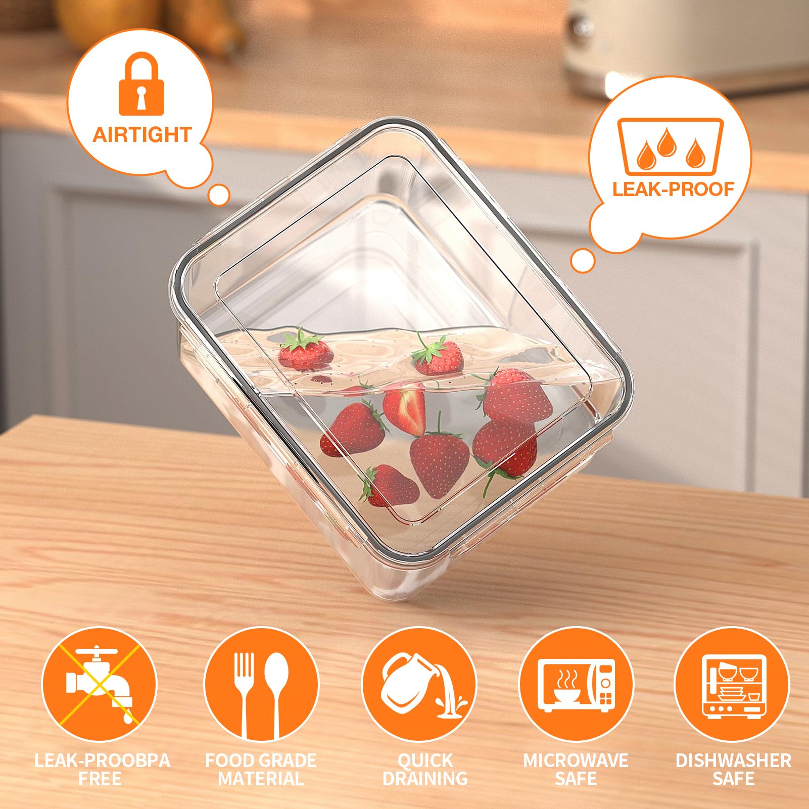 5-Piece Large Airtight Food Storage Containers with Removable Colanders & Lids - Keep Fruits, Vegetables, Meat Fresh Longer - Perfect for Fridge, Pantry, Meal Prep & Organization