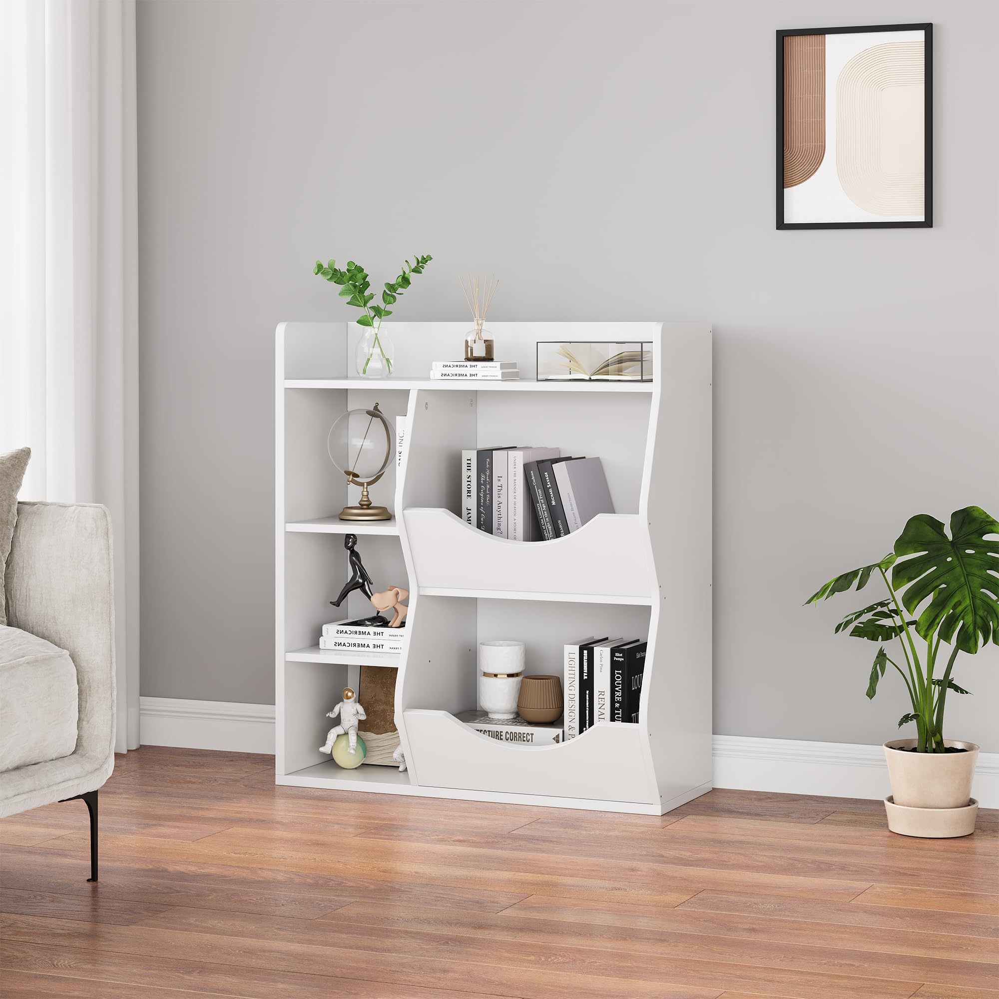 IDEALHOUSE 5-Cubby Kids Bookshelf - Sturdy Wooden Bookcase & Toy Storage Organizer for Boys & Girls - Perfect for Playroom, Bedroom, Nursery & Kids Room (White) - Great for Organizing Books, Toys & Learning Supplies