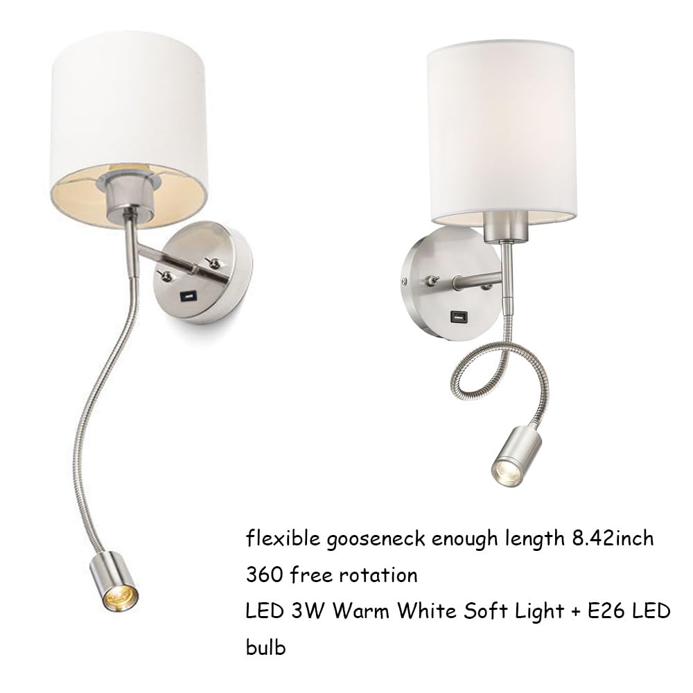 LED Wall Light with USB Charging - Adjustable Reading Lamp for Bedroom, Living Room & Office - Modern Wall Sconce with Bright Lighting & Convenient Charging - Perfect for Night Reading, Workspace Lighting & Home Decor