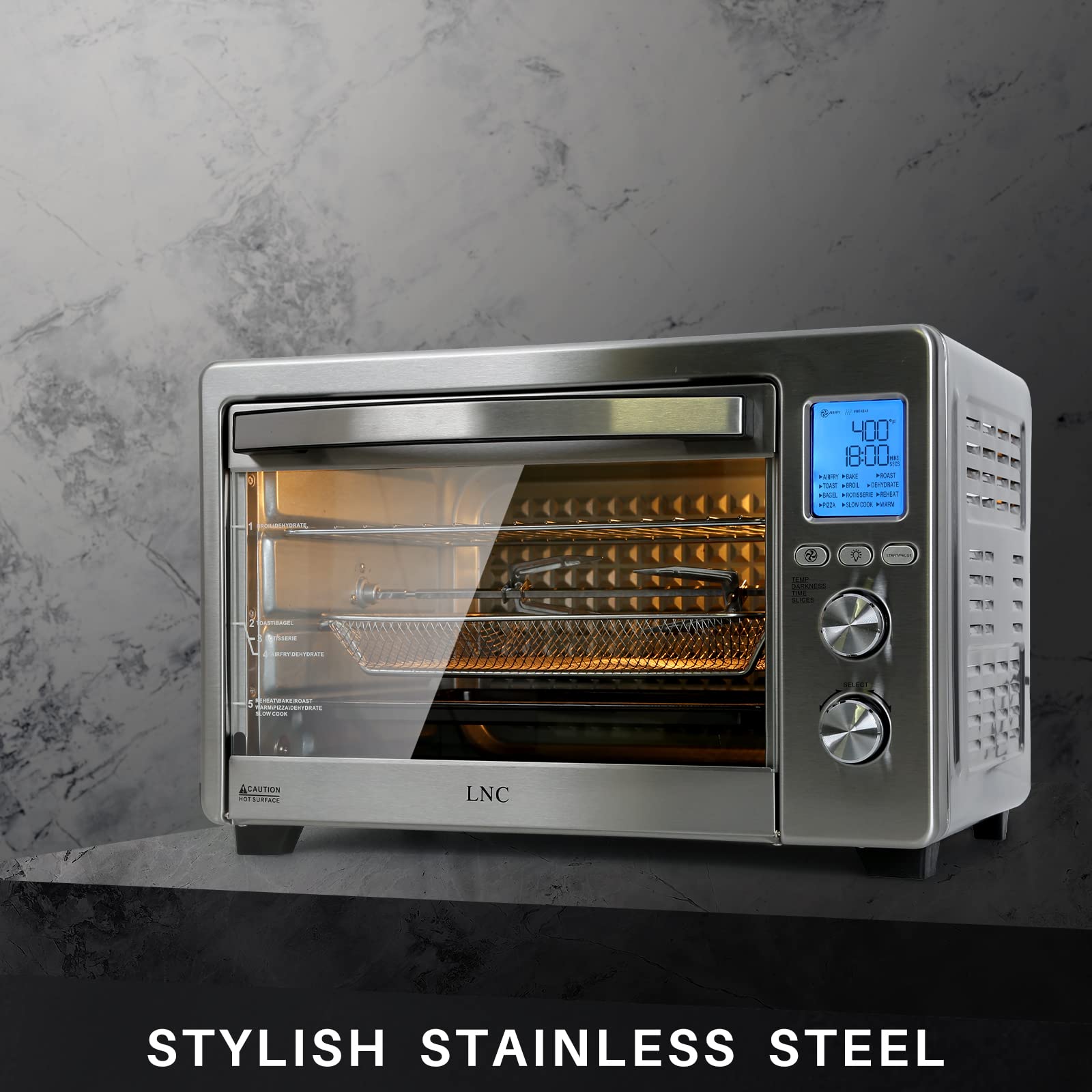 34QT Large Air Fryer Toaster Oven Combo - 1750W Countertop Convection Oven with 12-in-1 Functions, Rotisserie & Pizza Rack (12