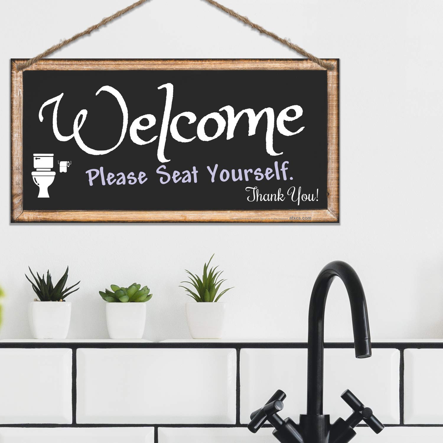 ATX Custom Double Sided Hanging Sign - Welcome Please Seat Yourself Bathroom Decor - Perfect for Restaurants, Cafes & Home Décor