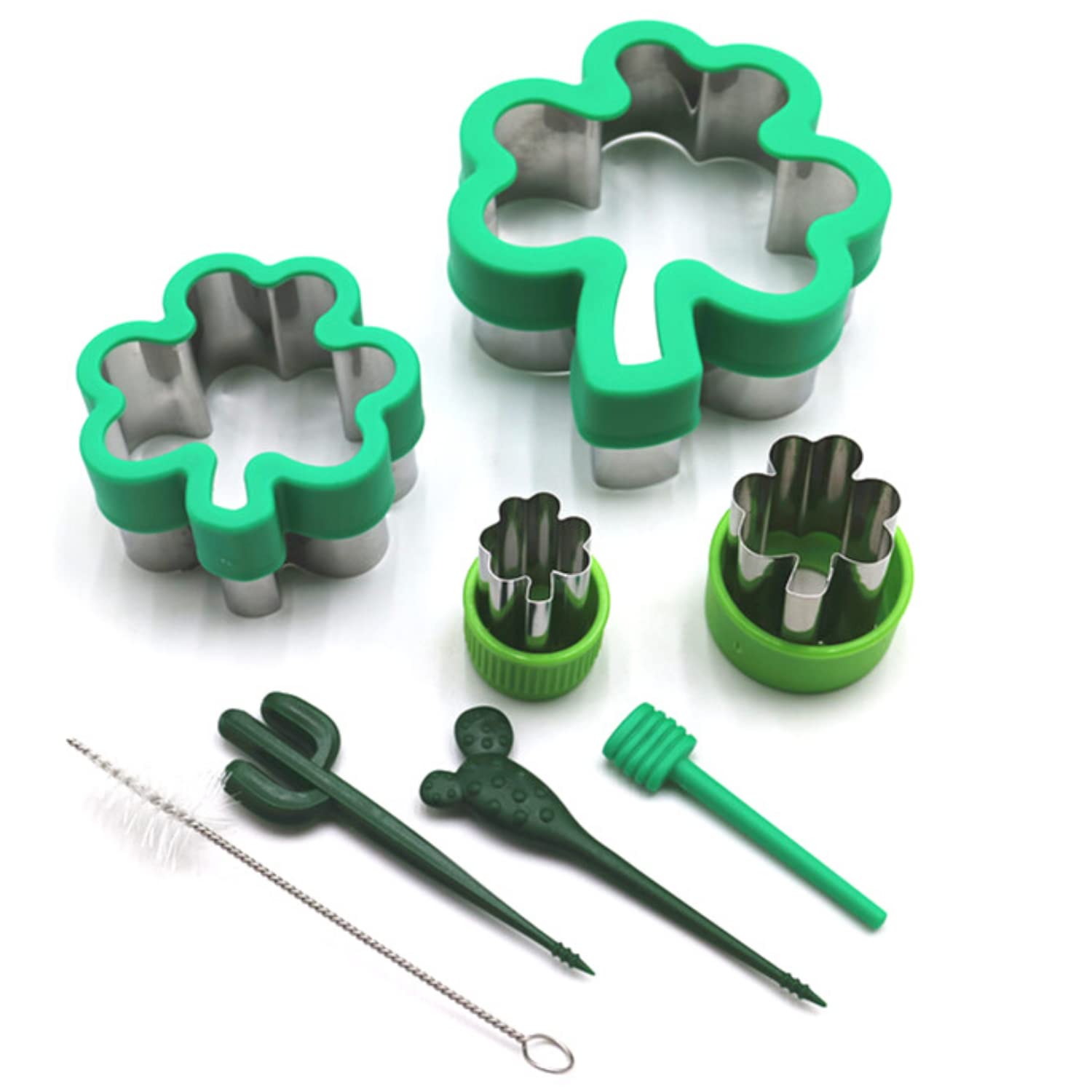 Crethinkaty 8-Piece Shamrock Sandwich Cutters & Sealer Set - Mini Cookie Cutters & Stamps for Easter, St. Patrick's Day (Random Colors) - Perfect for Kids' Lunches, Party Snacks & Holiday Baking